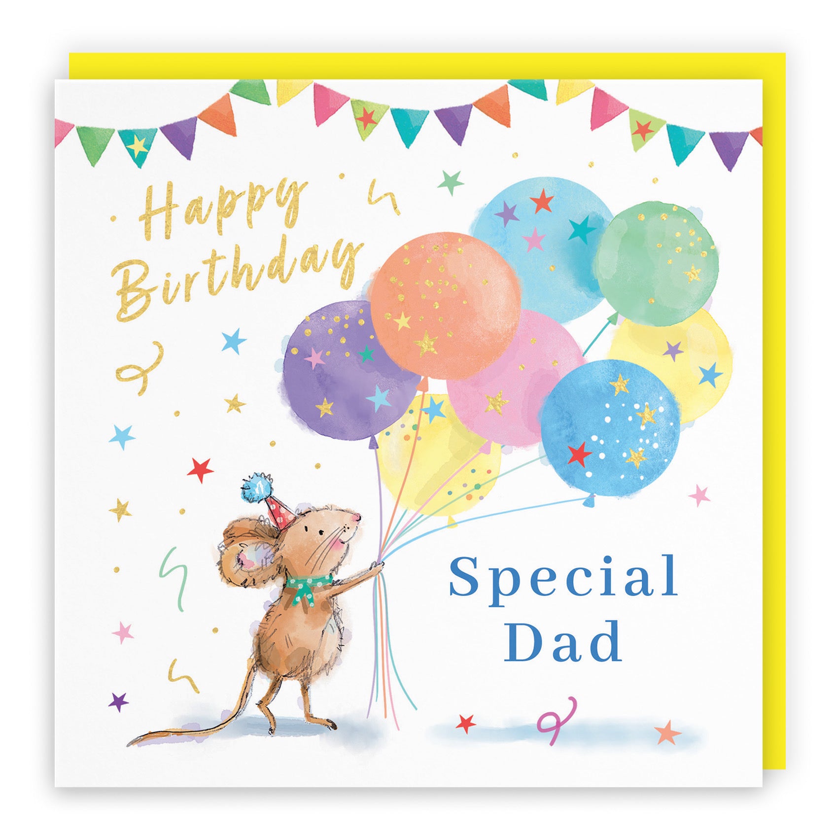 Dad Birthday Card Colourful Balloons Gold Foil Little Whiskers - Default Title (SN00538)