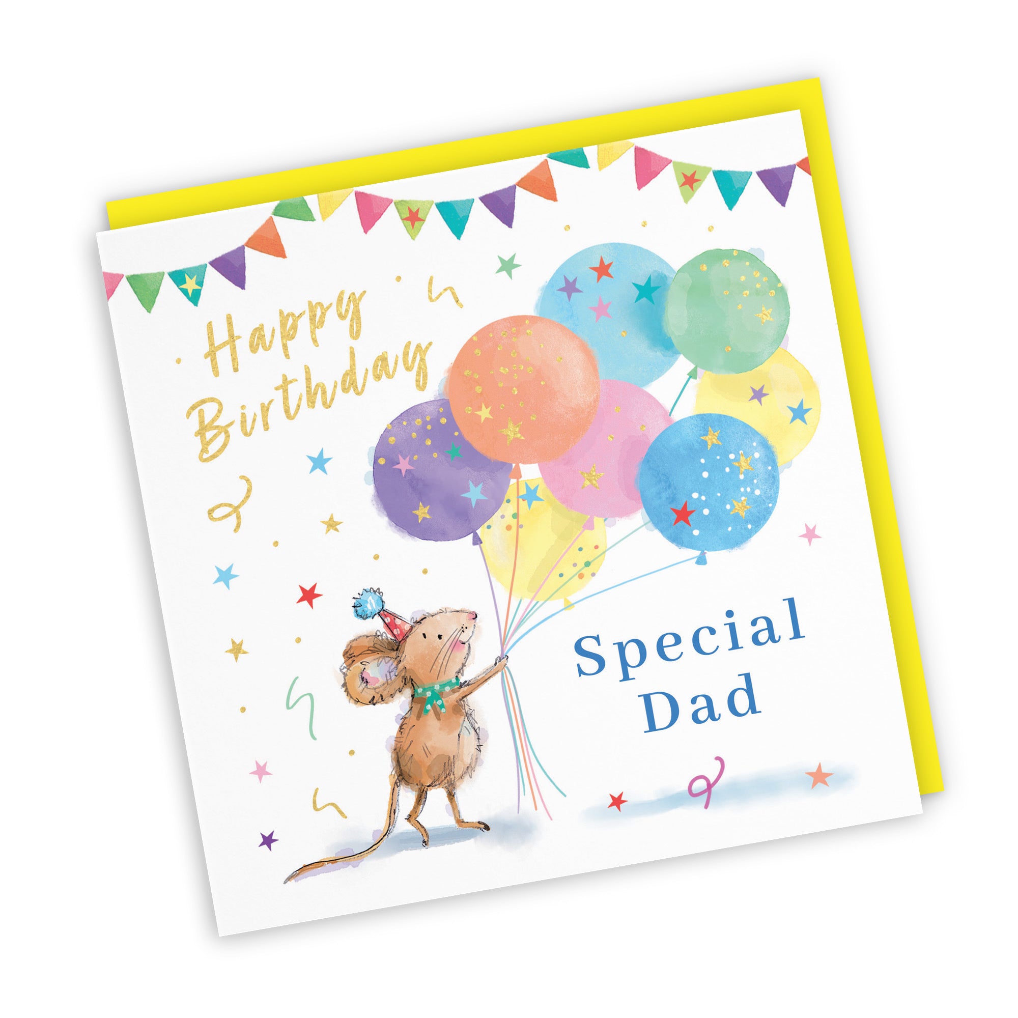 Dad Birthday Card Colourful Balloons Gold Foil Little Whiskers - Default Title (SN00538)
