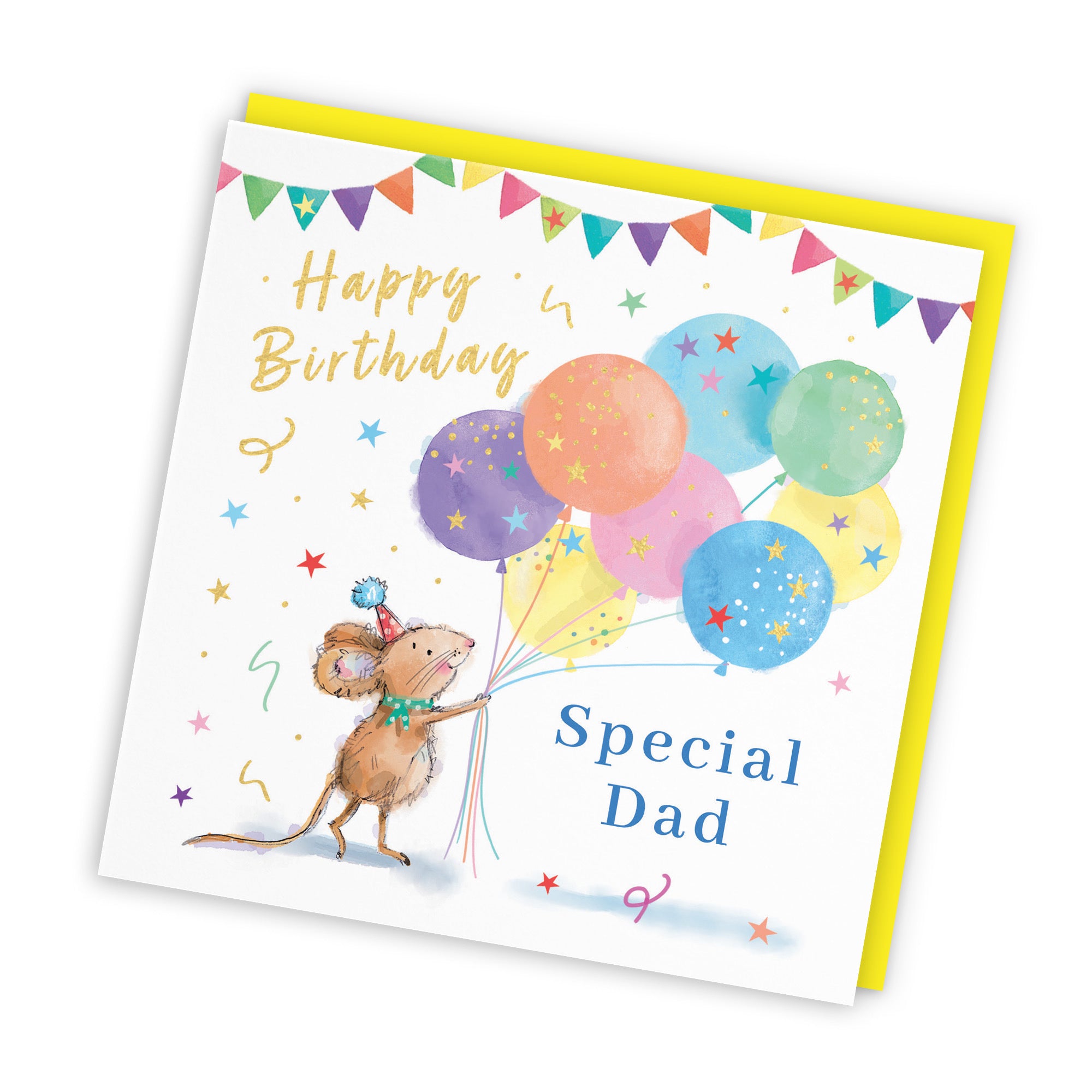 Dad Birthday Card Colourful Balloons Gold Foil Little Whiskers - Default Title (SN00538)