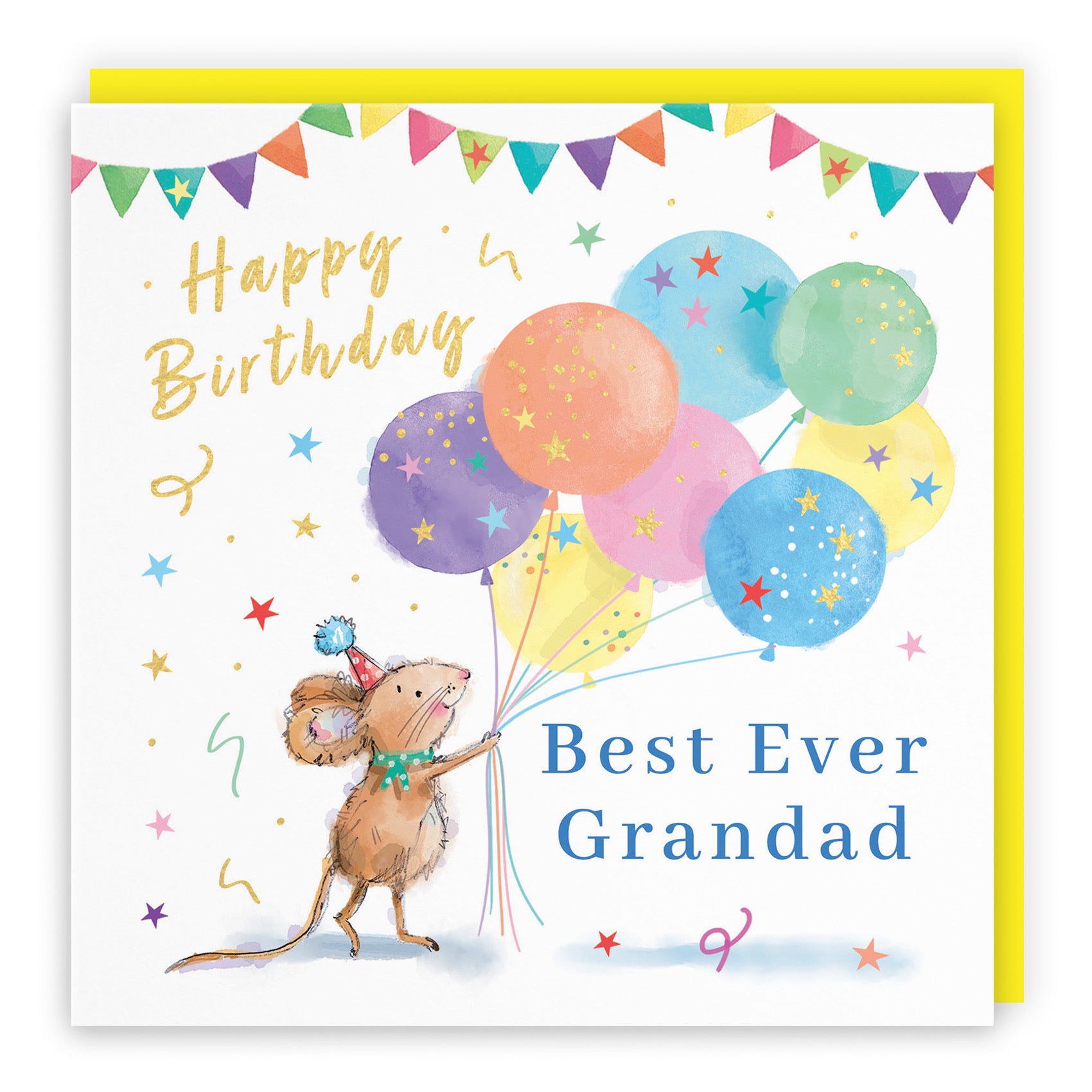 Grandad Birthday Card Colourful Balloons Gold Foil Little Whiskers - Default Title (SN00543)