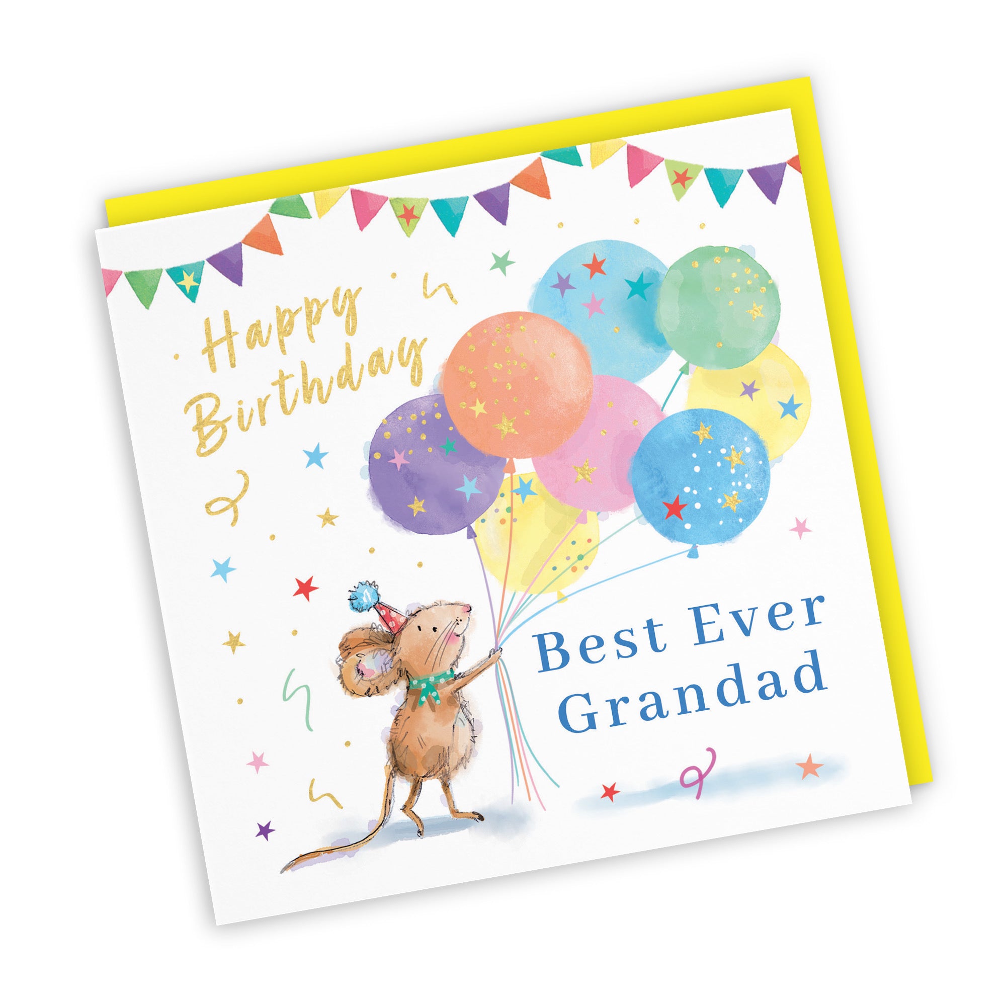Grandad Birthday Card Colourful Balloons Gold Foil Little Whiskers - Default Title (SN00543)