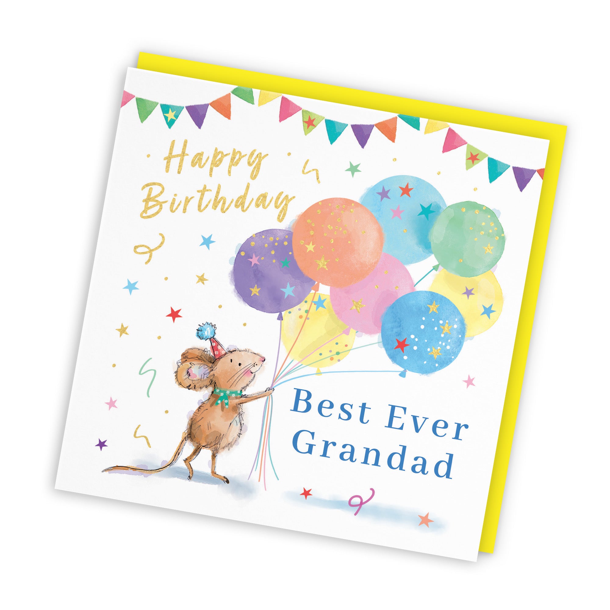 Grandad Birthday Card Colourful Balloons Gold Foil Little Whiskers - Default Title (SN00543)