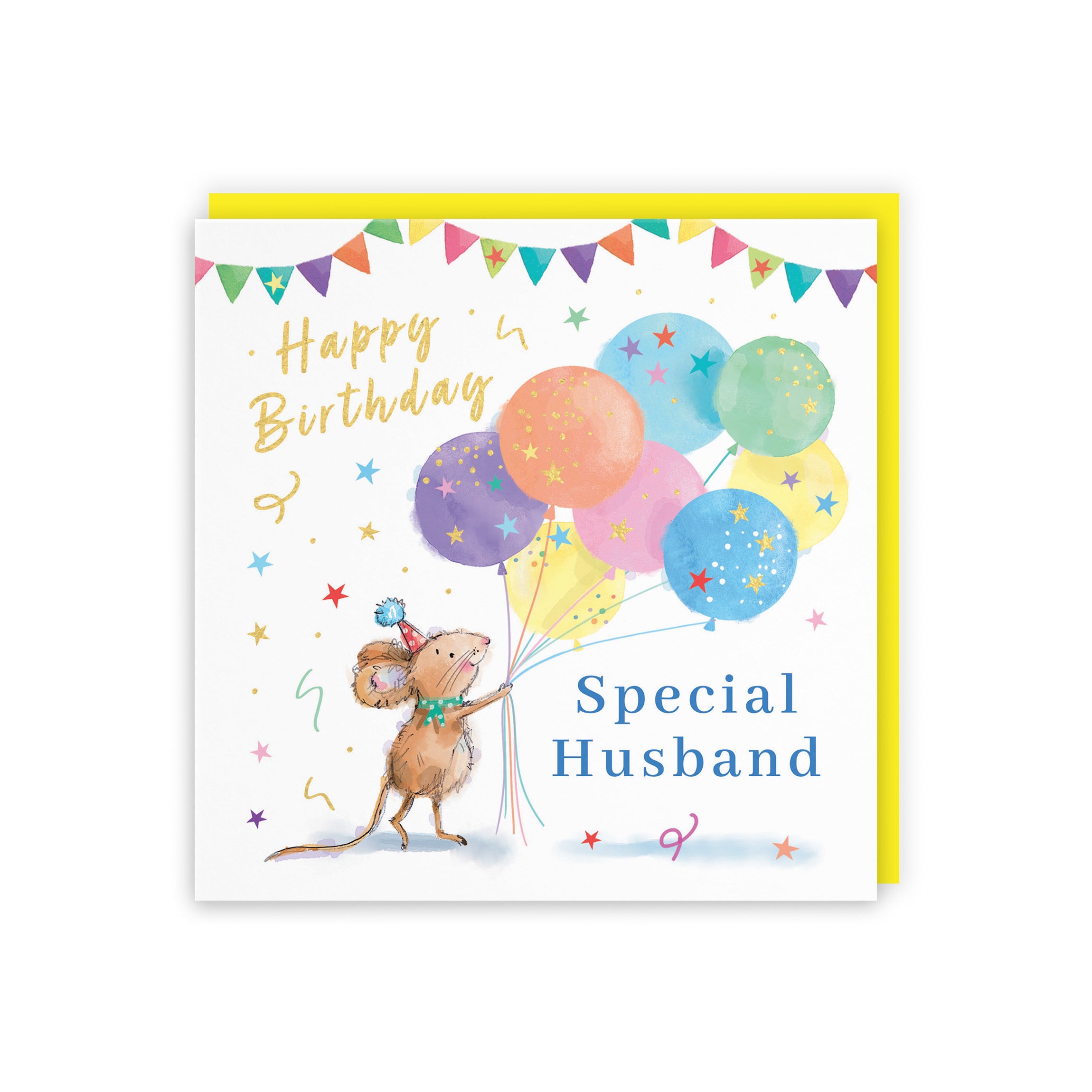 Husband Birthday Card Colourful Balloons Gold Foil Little Whiskers - Default Title (SN00544)