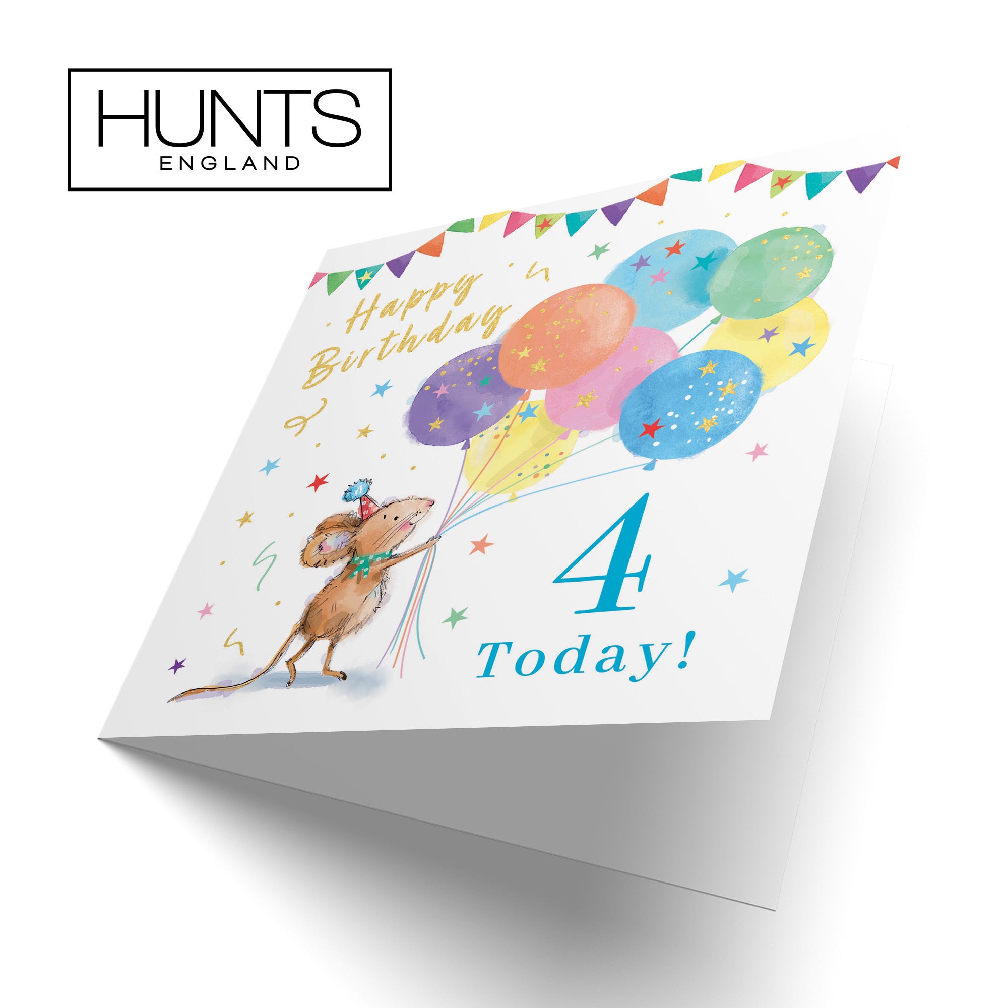 Boys 4th Birthday Card Colourful Balloons Gold Foil Little Whiskers - Default Title (SN00545)