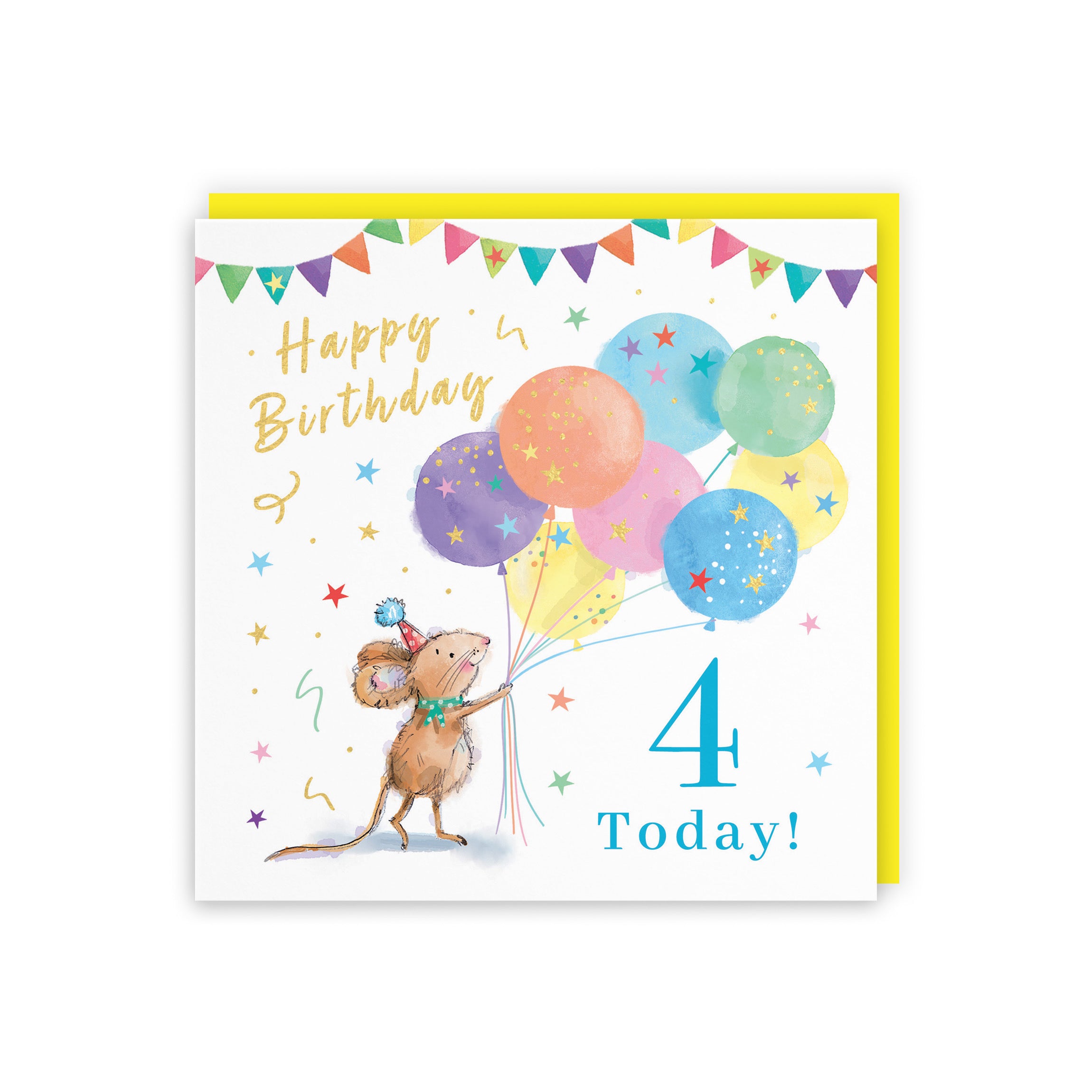 Boys 4th Birthday Card Colourful Balloons Gold Foil Little Whiskers - Default Title (SN00545)