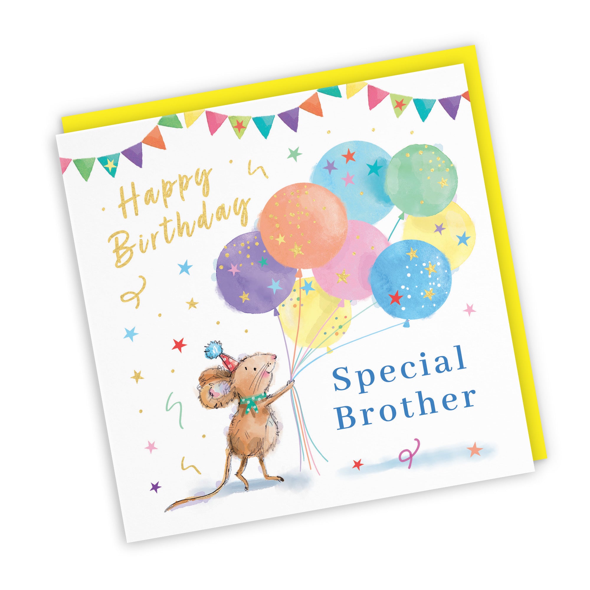 Brother Birthday Card Colourful Balloons Gold Foil Little Whiskers - Default Title (SN00546)