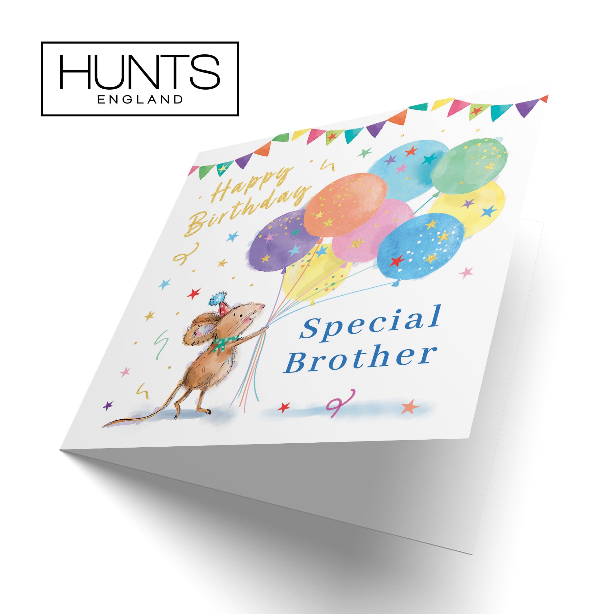 Brother Birthday Card Colourful Balloons Gold Foil Little Whiskers - Default Title (SN00546)