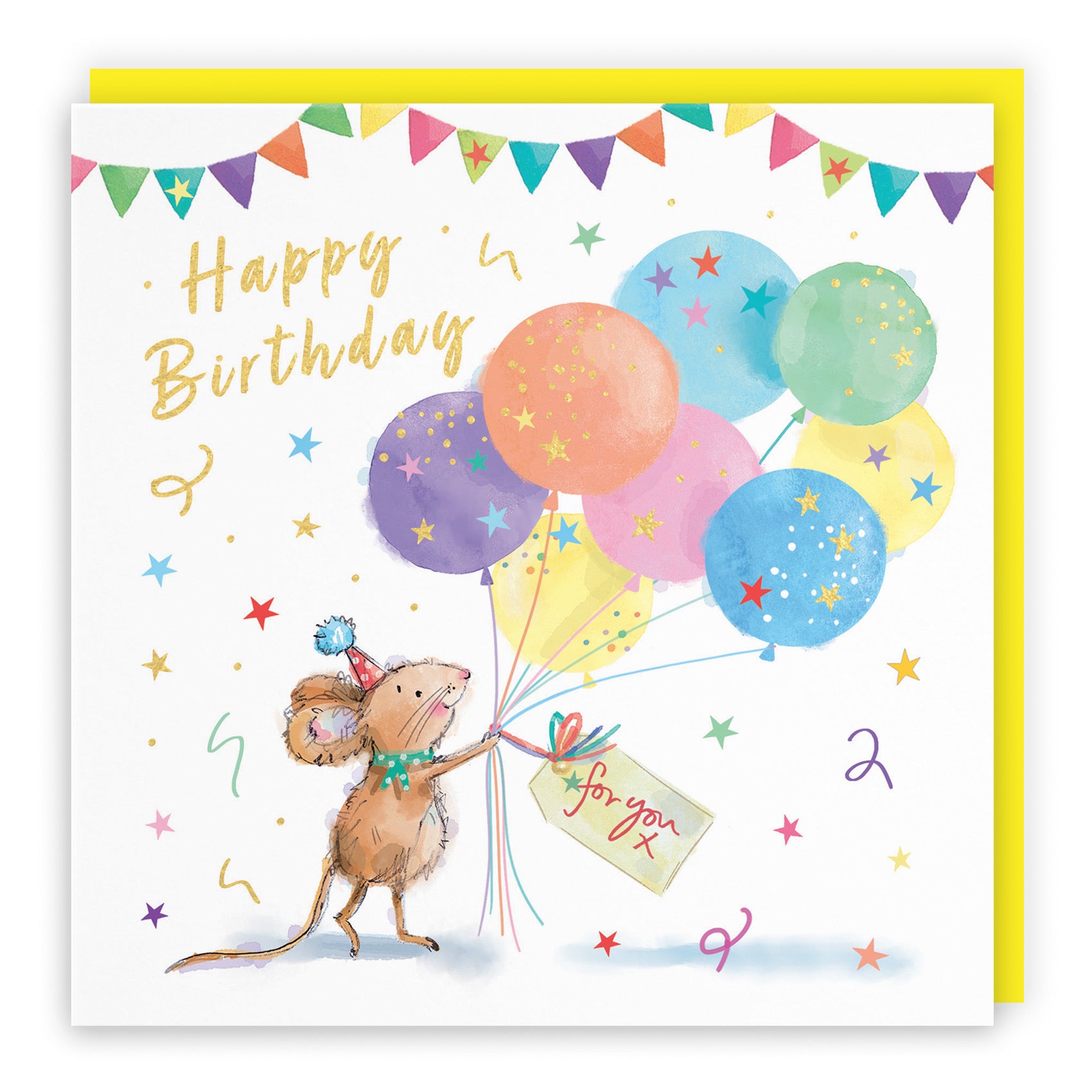 Birthday Card Colourful Balloons Gold Foil Little Whiskers - Default Title (SN00550)