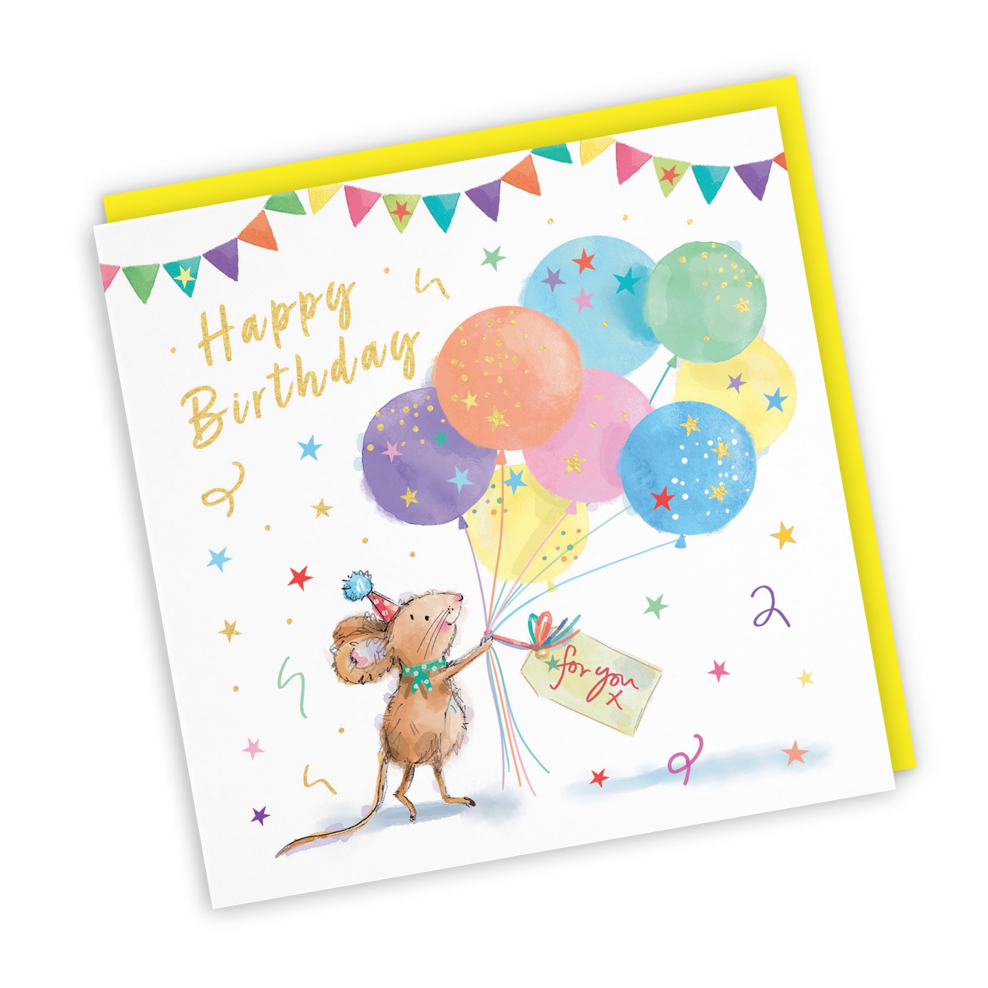 Birthday Card Colourful Balloons Gold Foil Little Whiskers - Default Title (SN00550)