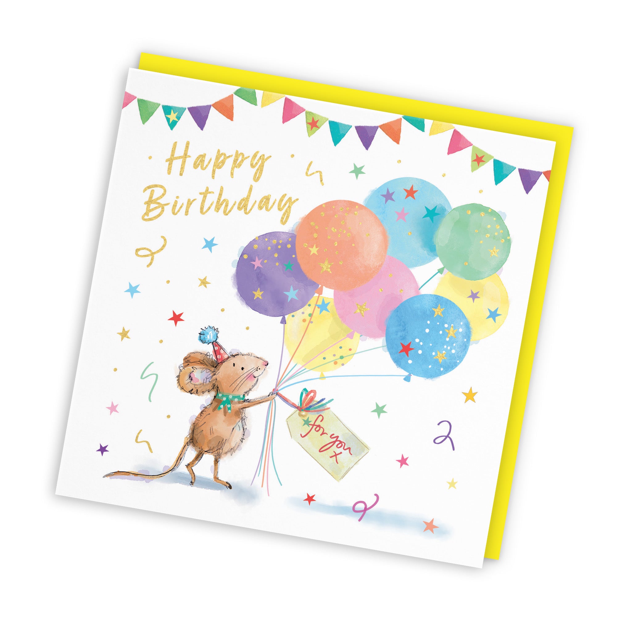 Birthday Card Colourful Balloons Gold Foil Little Whiskers - Default Title (SN00550)