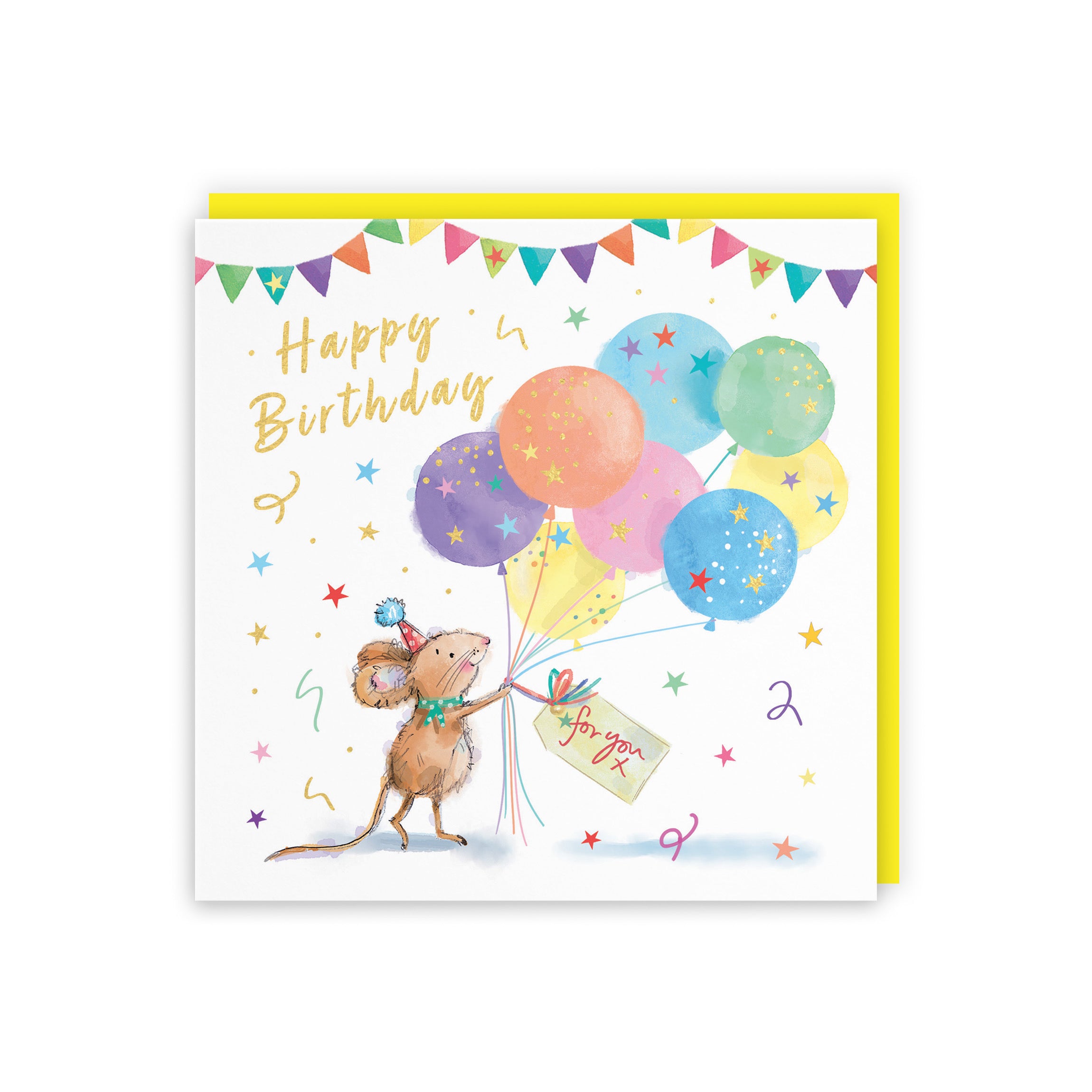 Birthday Card Colourful Balloons Gold Foil Little Whiskers - Default Title (SN00550)