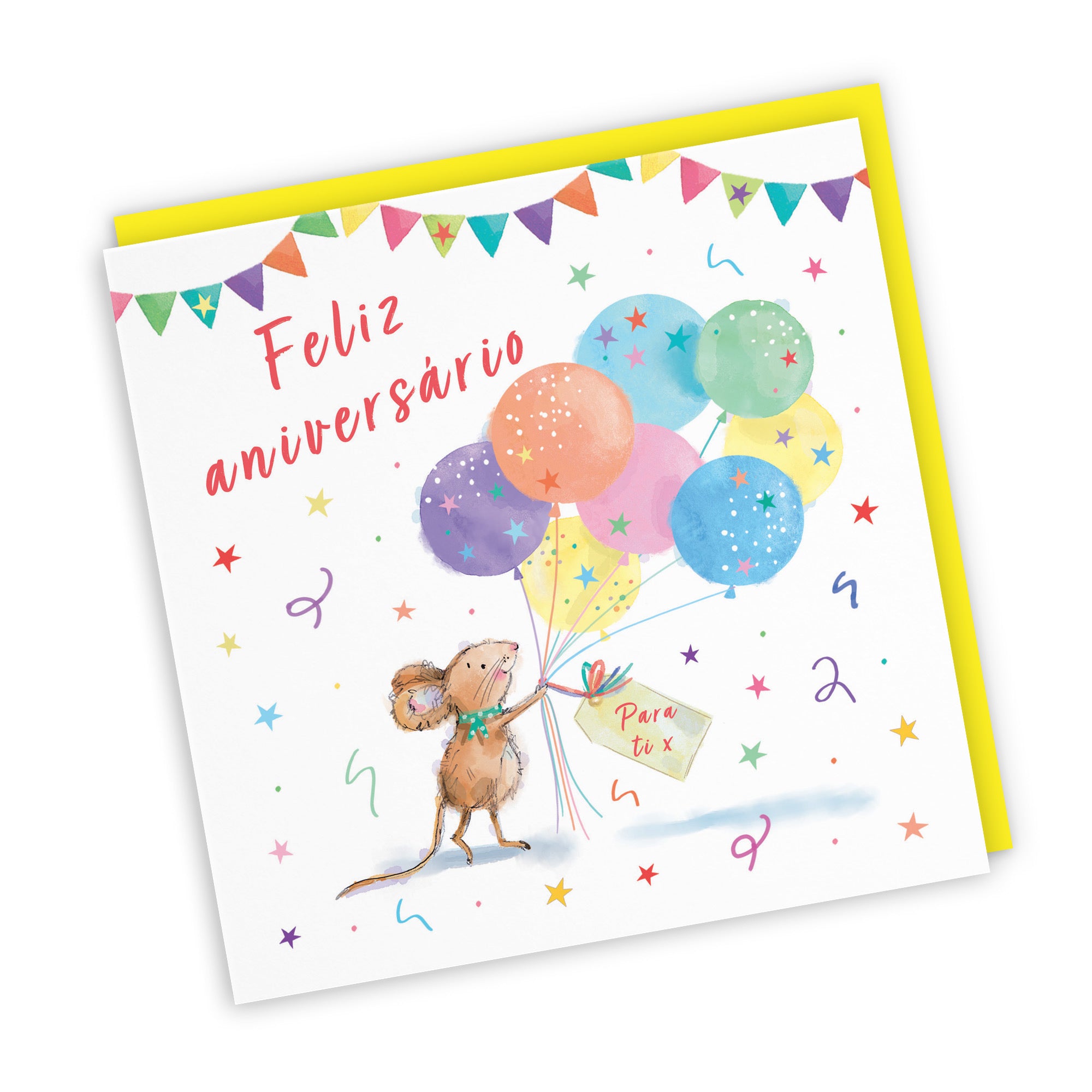 Portuguese Language Birthday Card Colourful Balloons Little Whiskers - Default Title (SN00557)
