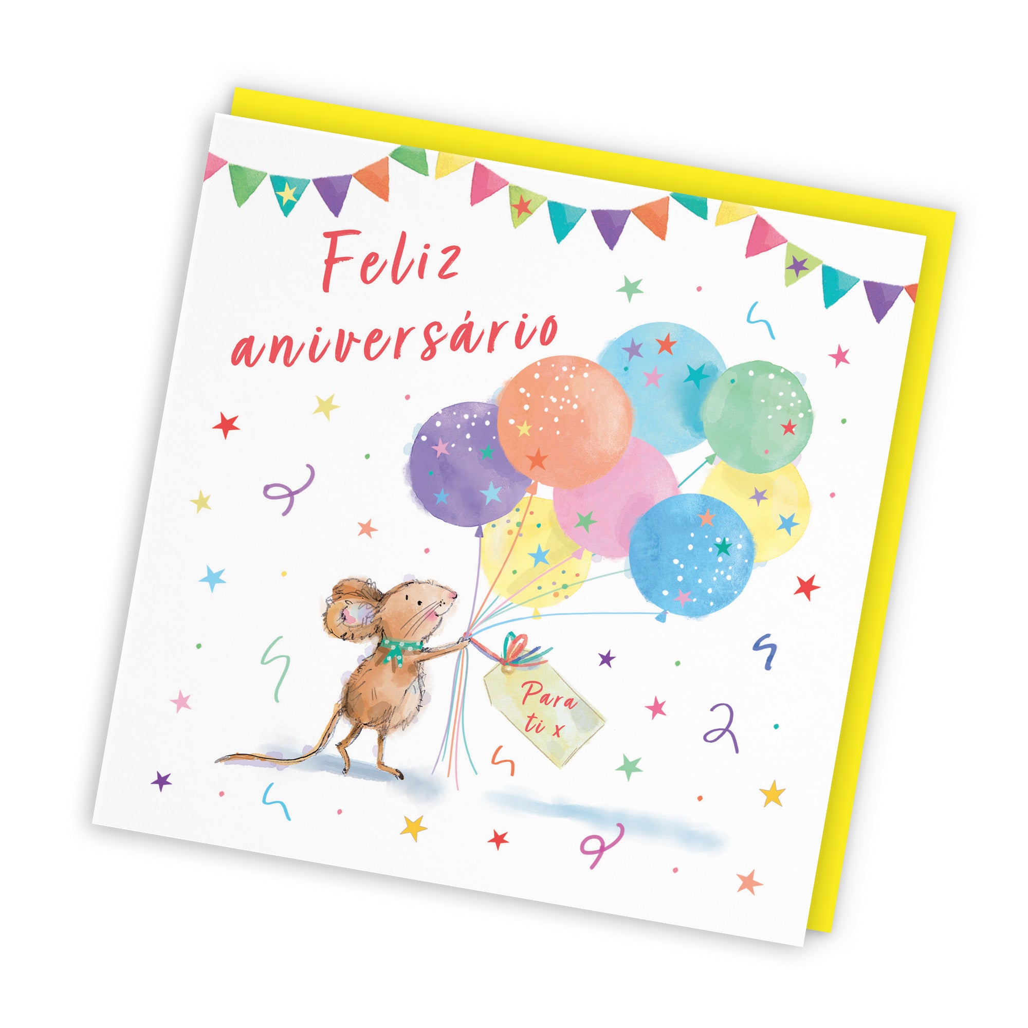 Portuguese Language Birthday Card Colourful Balloons Little Whiskers - Default Title (SN00557)