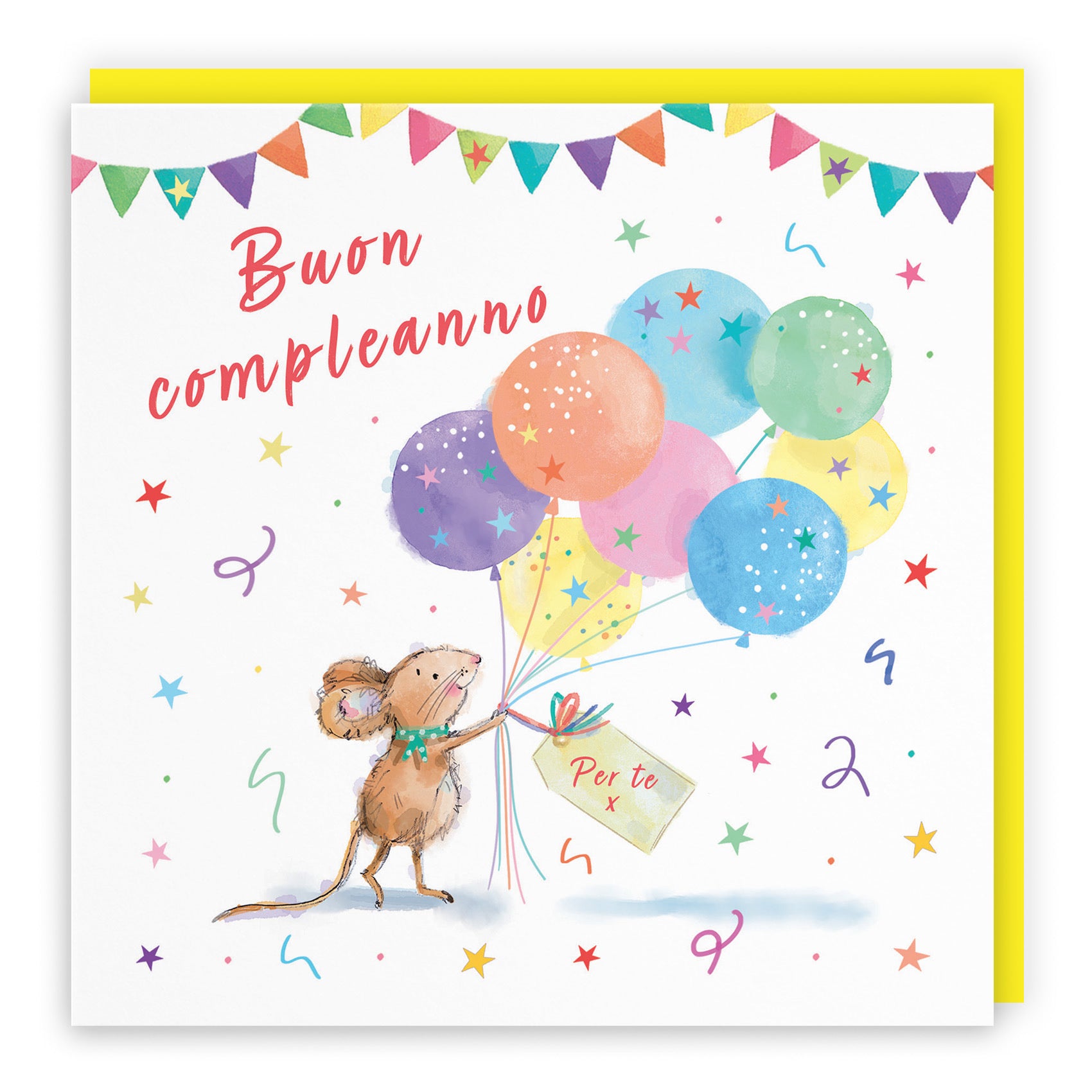 Italian Language Birthday Card Colourful Balloons Little Whiskers - Default Title (SN00558)