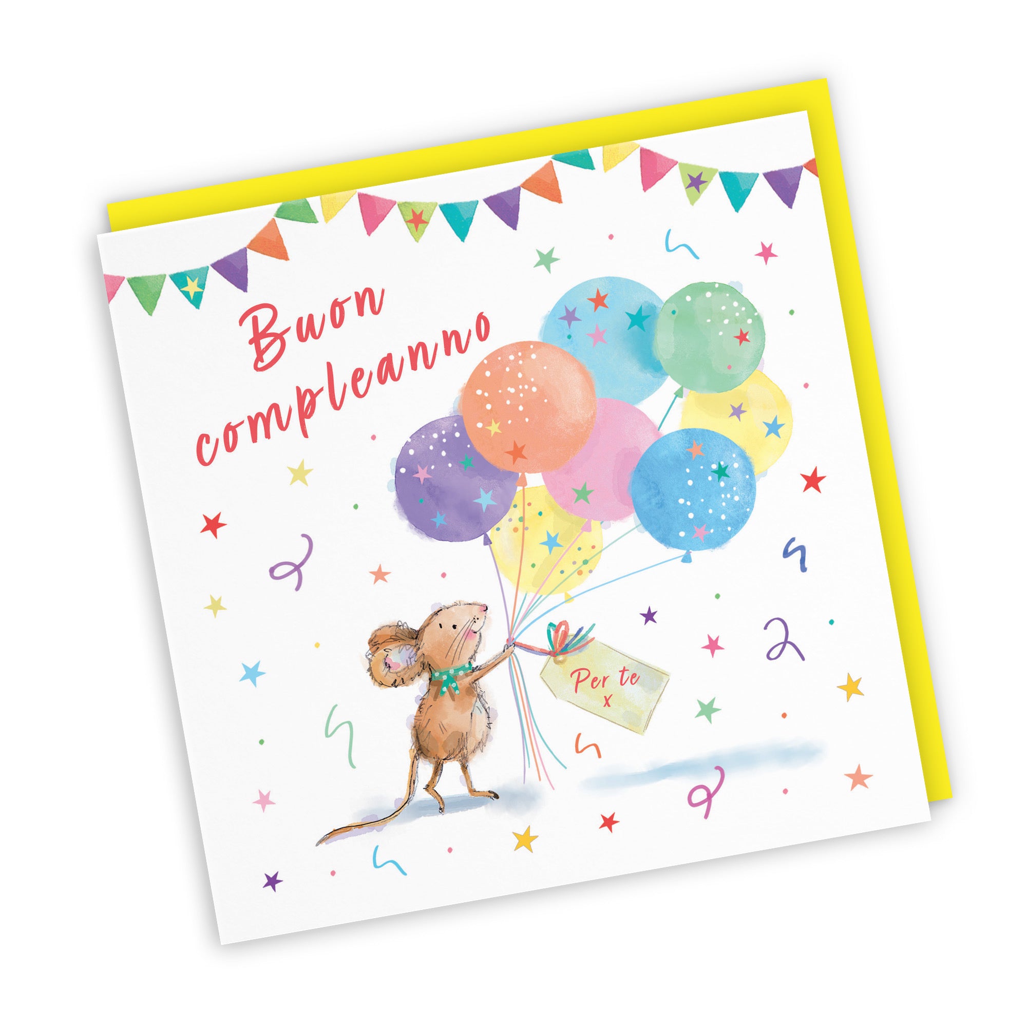 Italian Language Birthday Card Colourful Balloons Little Whiskers - Default Title (SN00558)