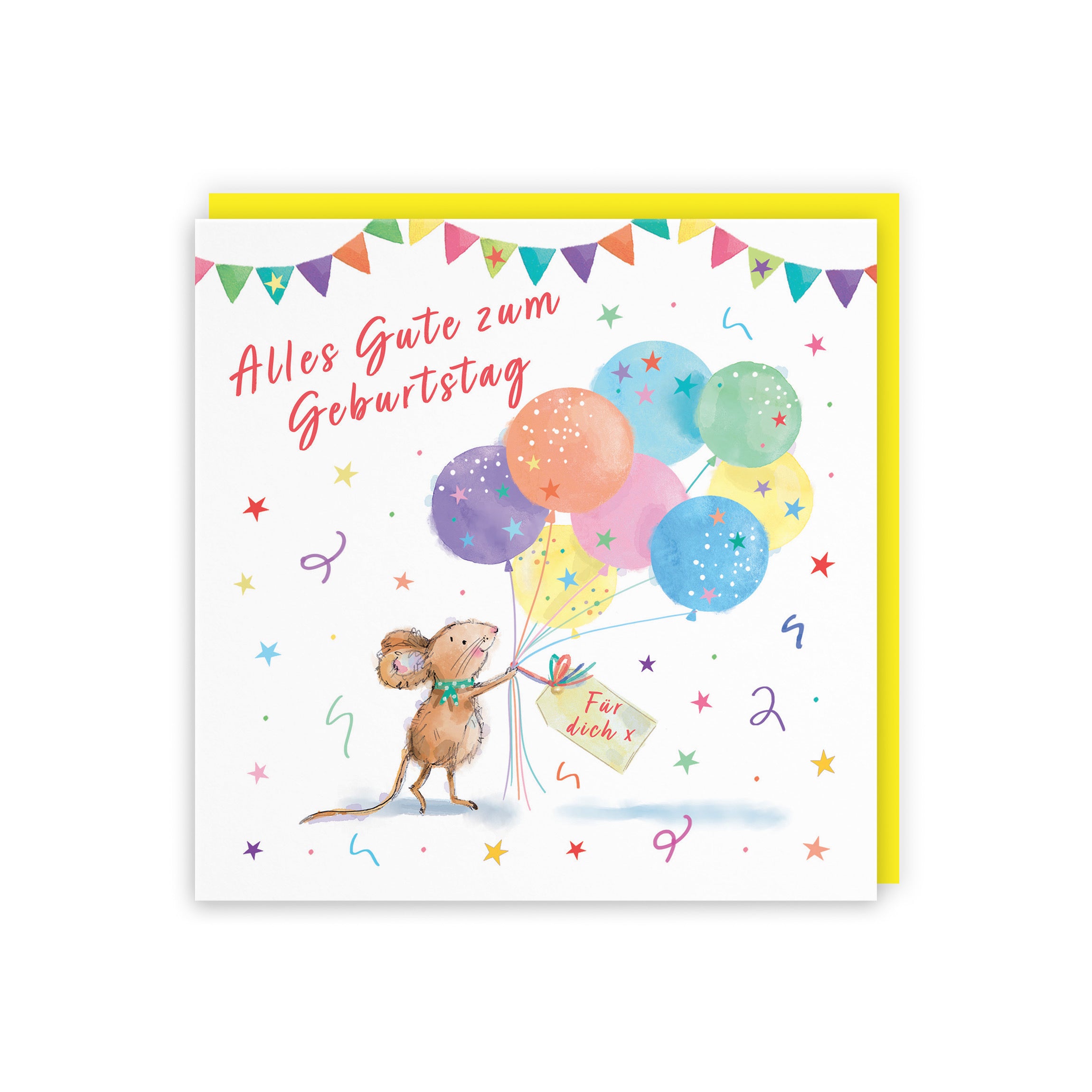 German Language Birthday Card Colourful Balloons Little Whiskers - Default Title (SN00559)