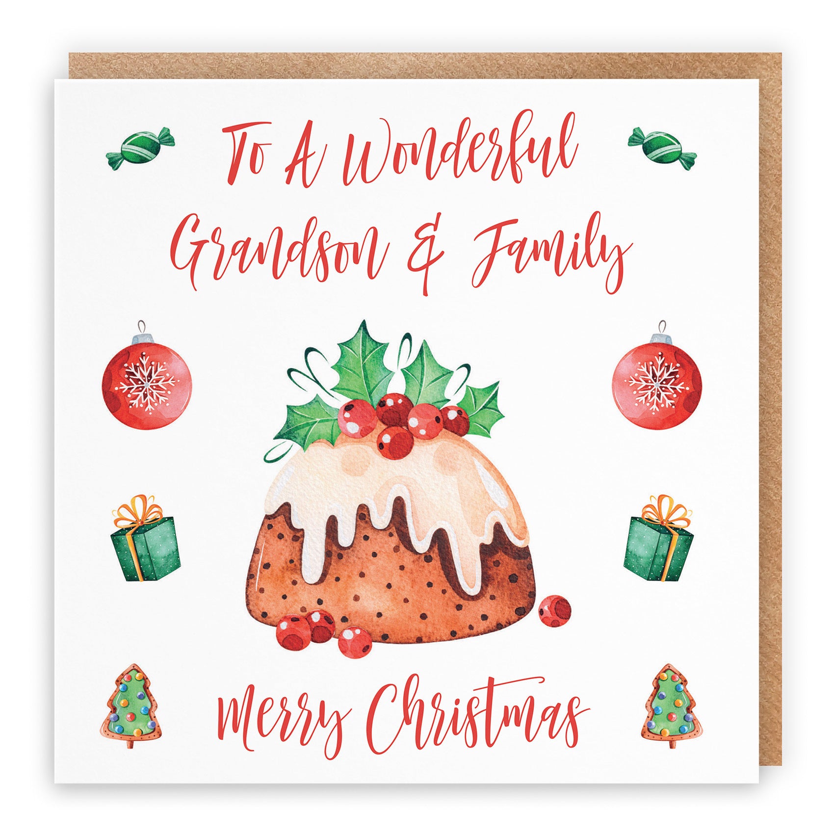Grandson And Family Card Christmas Pudding - Default Title (TH02929)