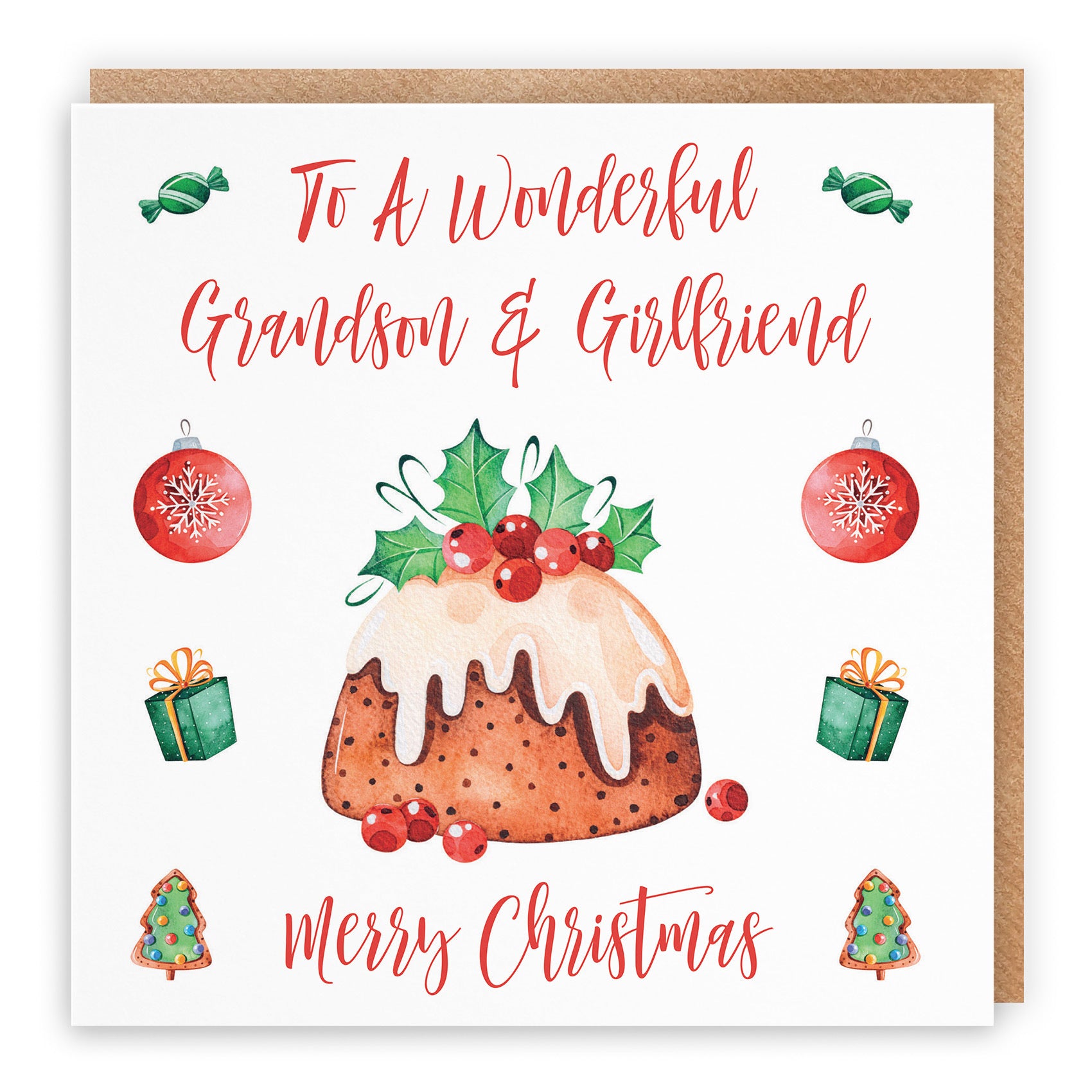 Grandson And Girlfriend Card Christmas Pudding - Default Title (TH02930)