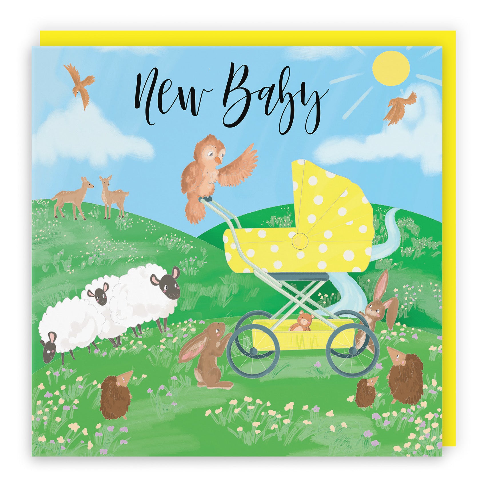 New Baby Card Yellow Pram Countryside - Default Title (TH03343)