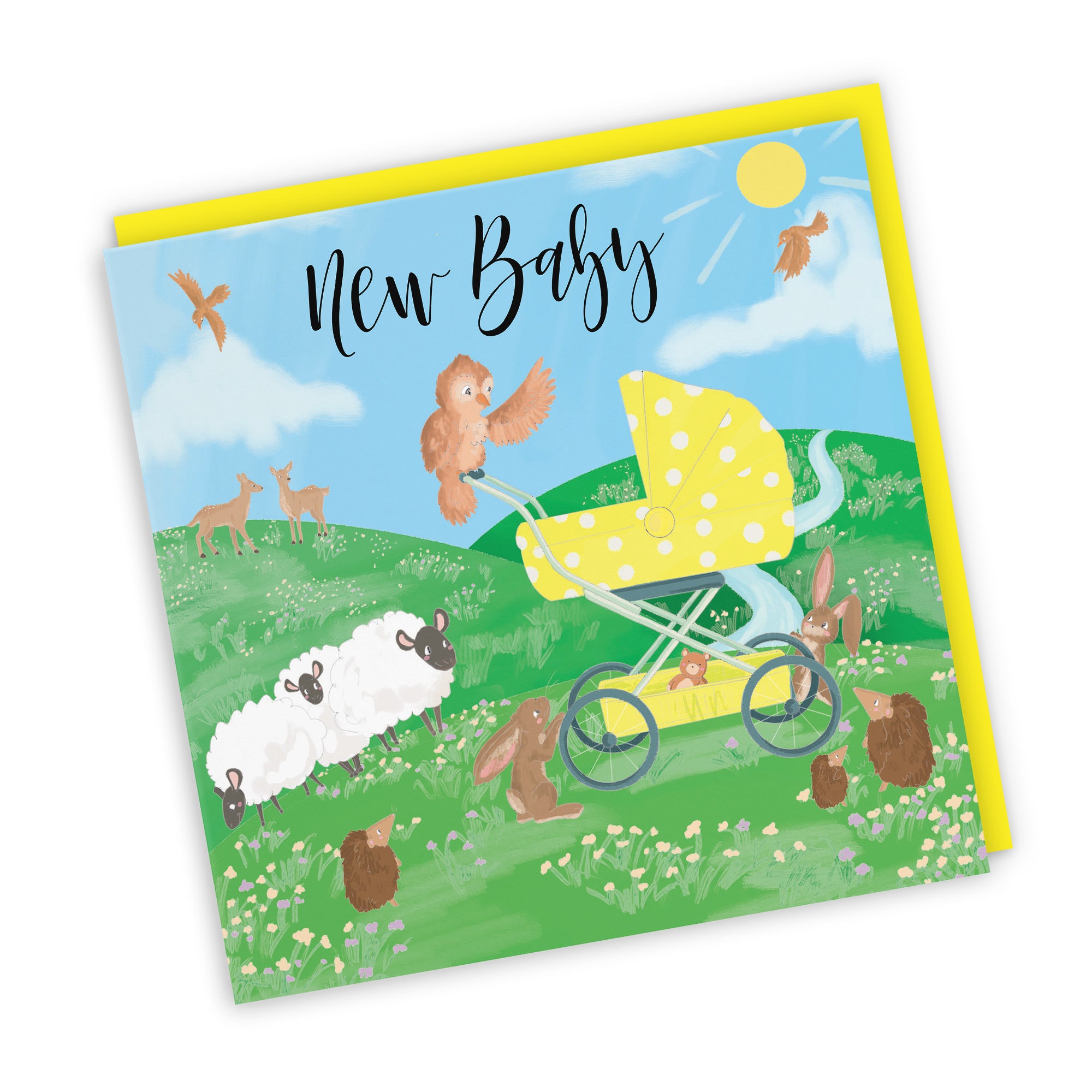 New Baby Card Yellow Pram Countryside - Default Title (TH03343)