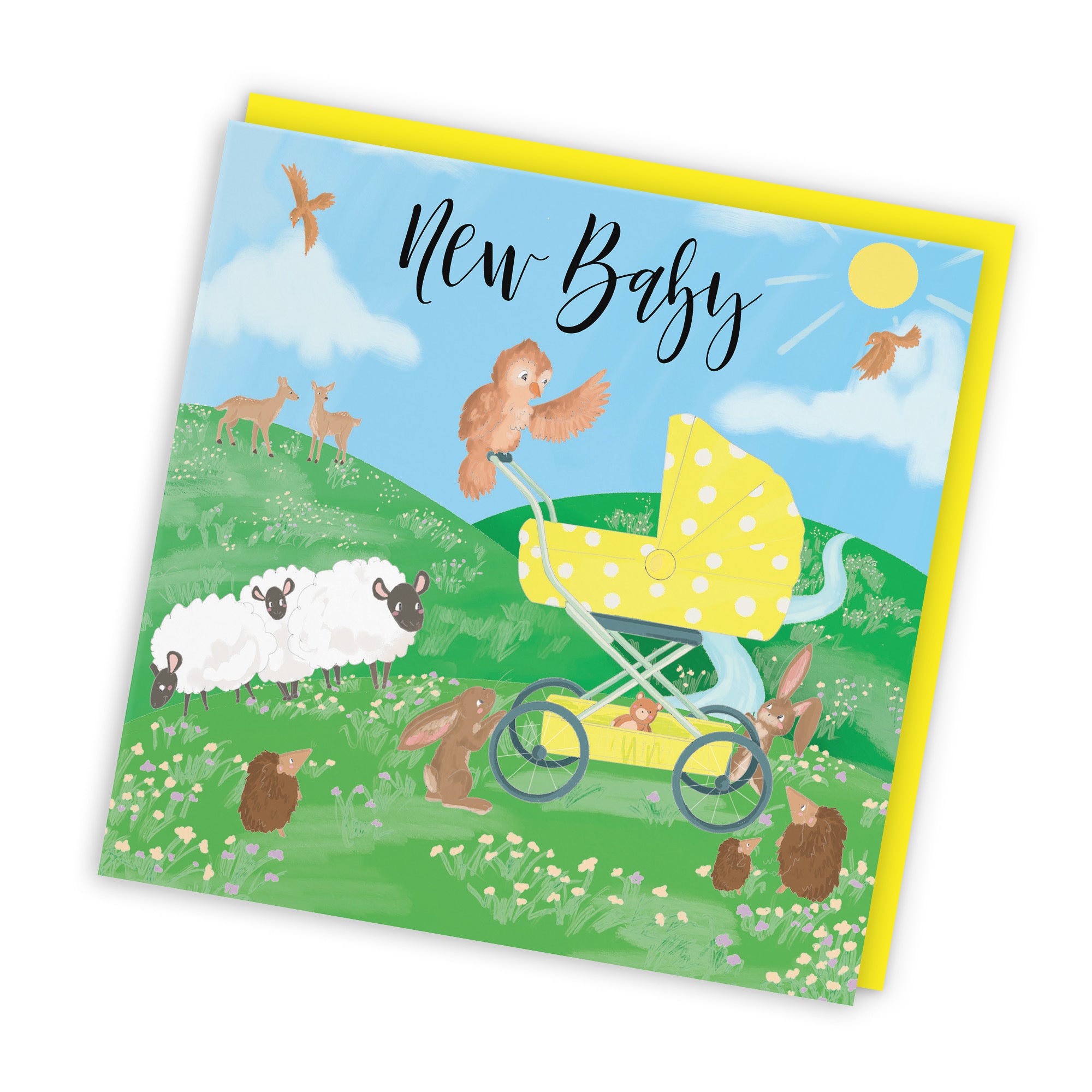 New Baby Card Yellow Pram Countryside - Default Title (TH03343)
