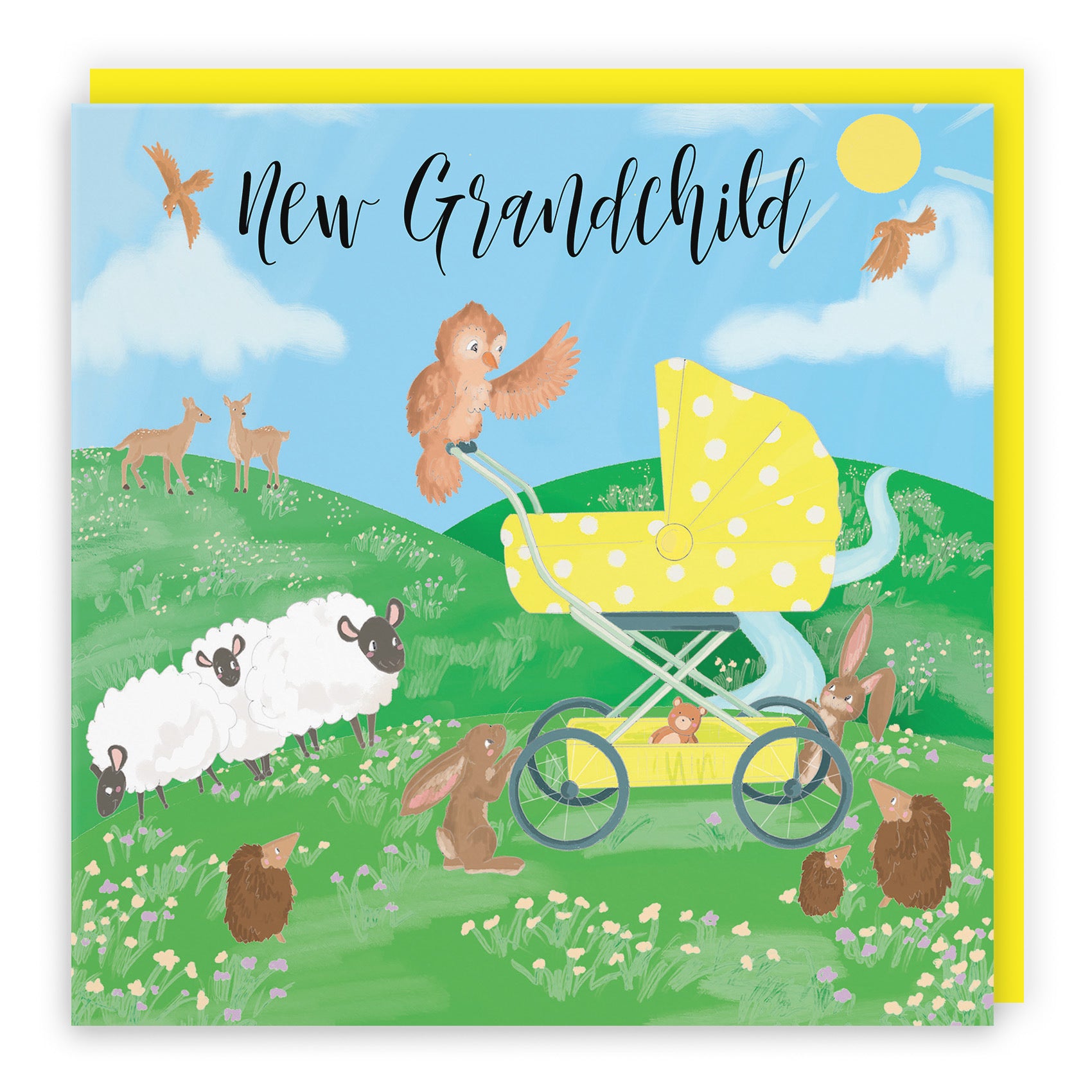 New Grandchild New Baby Card Yellow Pram Countryside - Default Title (TH03345)