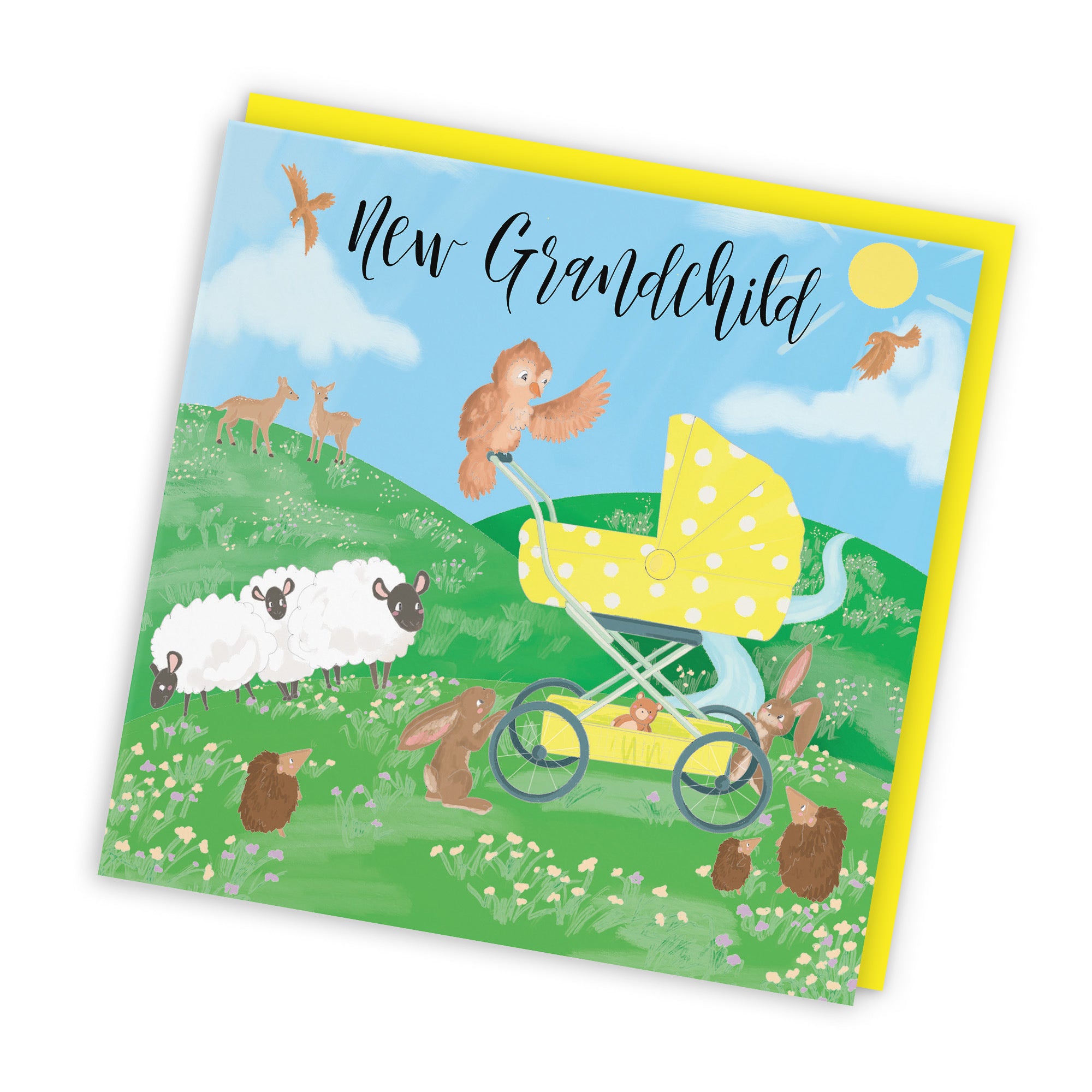 New Grandchild New Baby Card Yellow Pram Countryside - Default Title (TH03345)