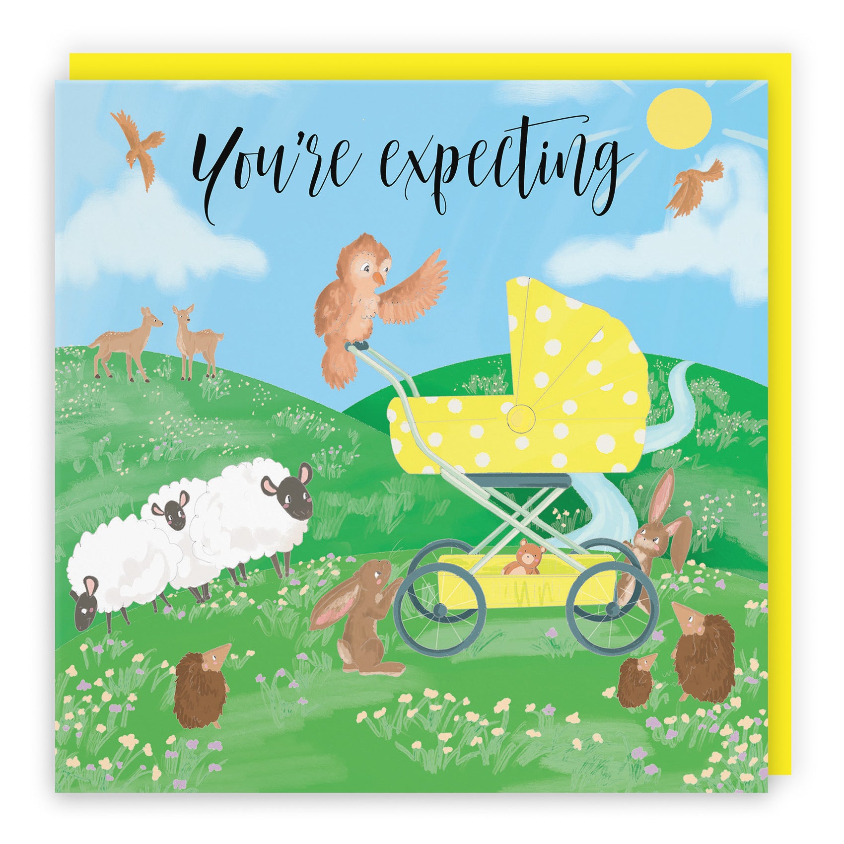 Congratulations Expecting New Baby Card Yellow Pram Countryside - Default Title (TH03346)