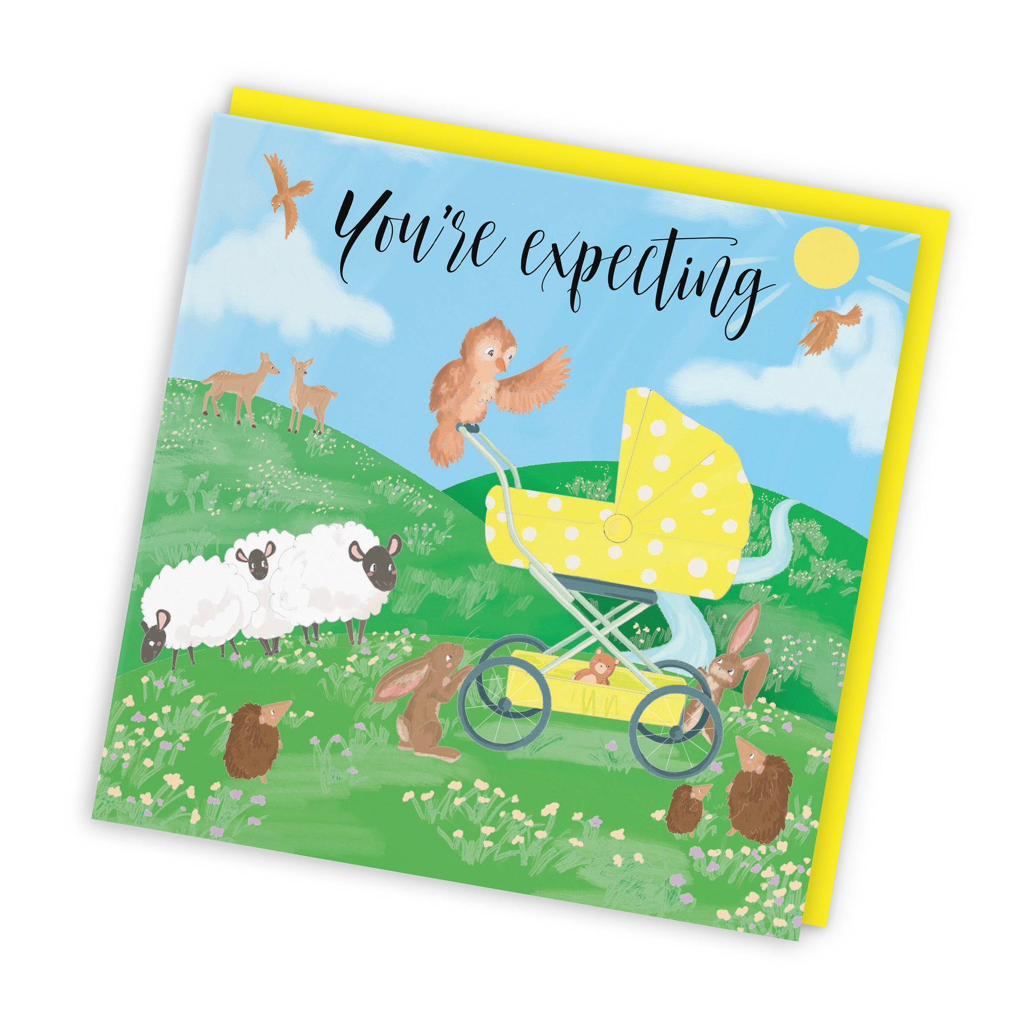 Congratulations Expecting New Baby Card Yellow Pram Countryside - Default Title (TH03346)