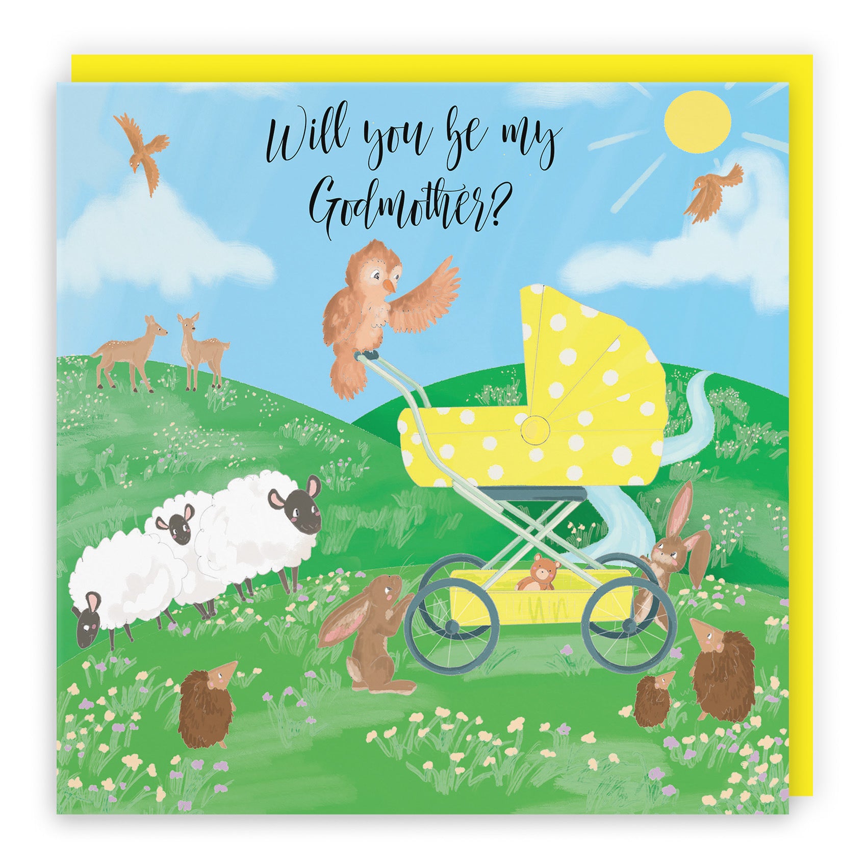 Will You Be My Godmother Card Yellow Pram Countryside - Default Title (TH03347)