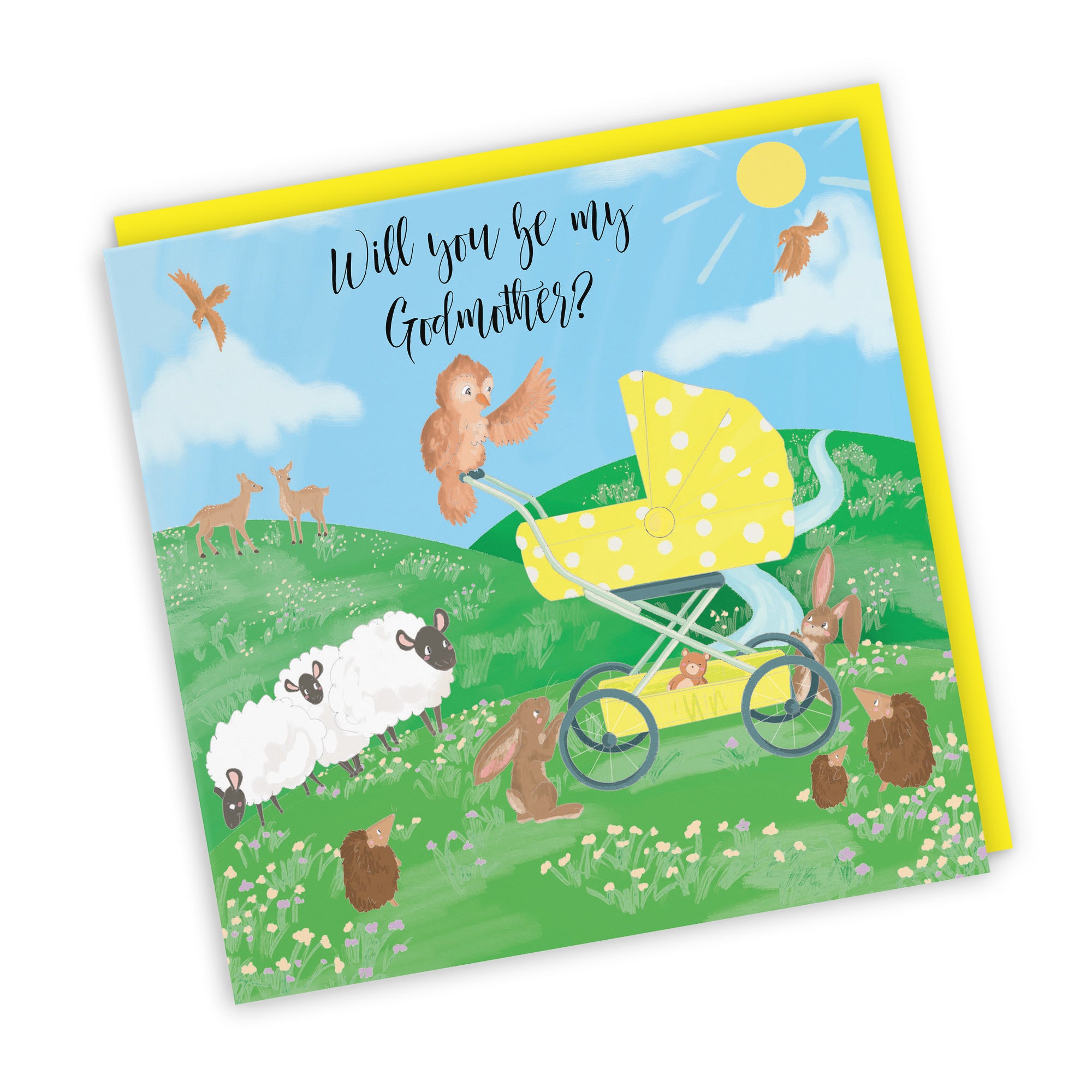 Will You Be My Godmother Card Yellow Pram Countryside - Default Title (TH03347)