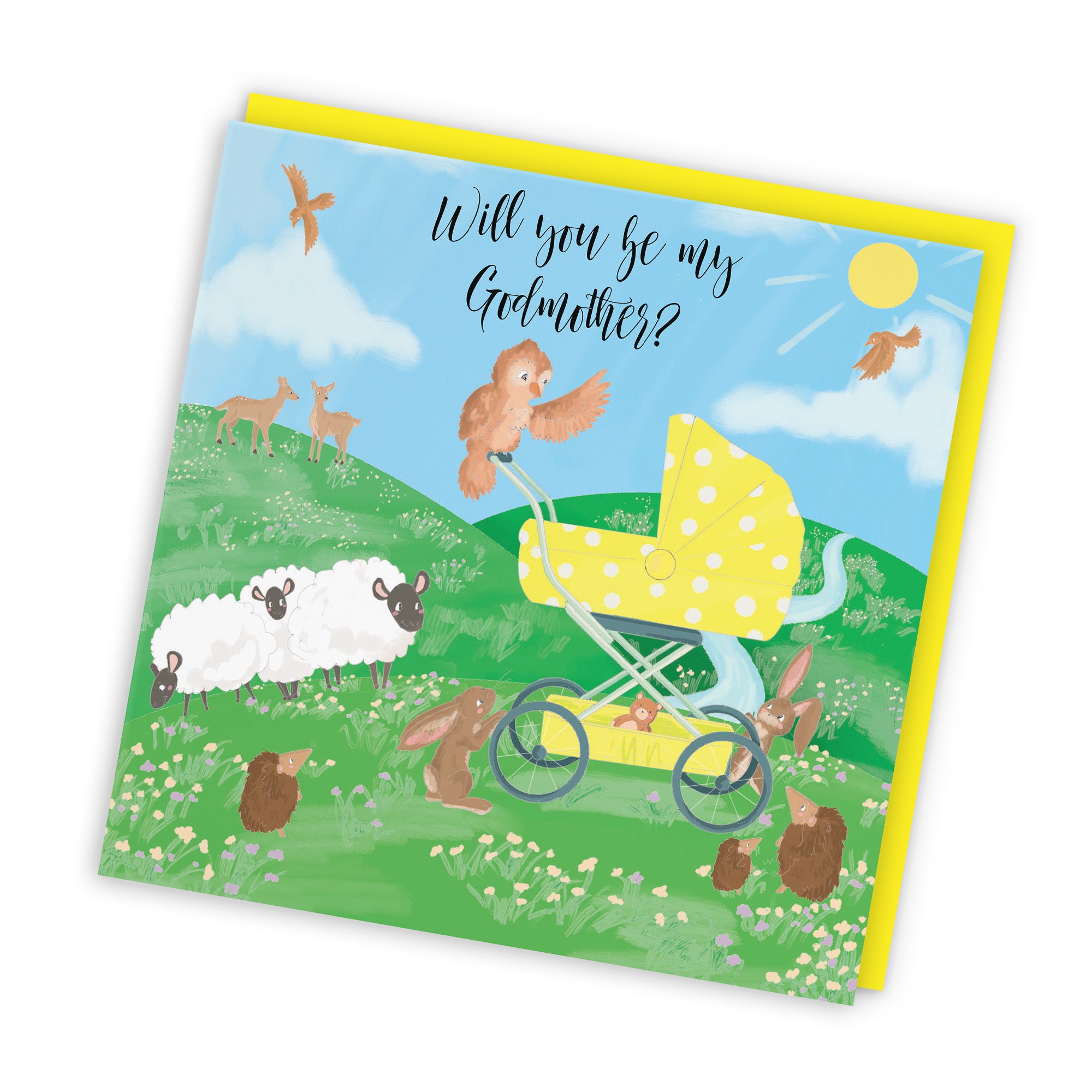 Will You Be My Godmother Card Yellow Pram Countryside - Default Title (TH03347)