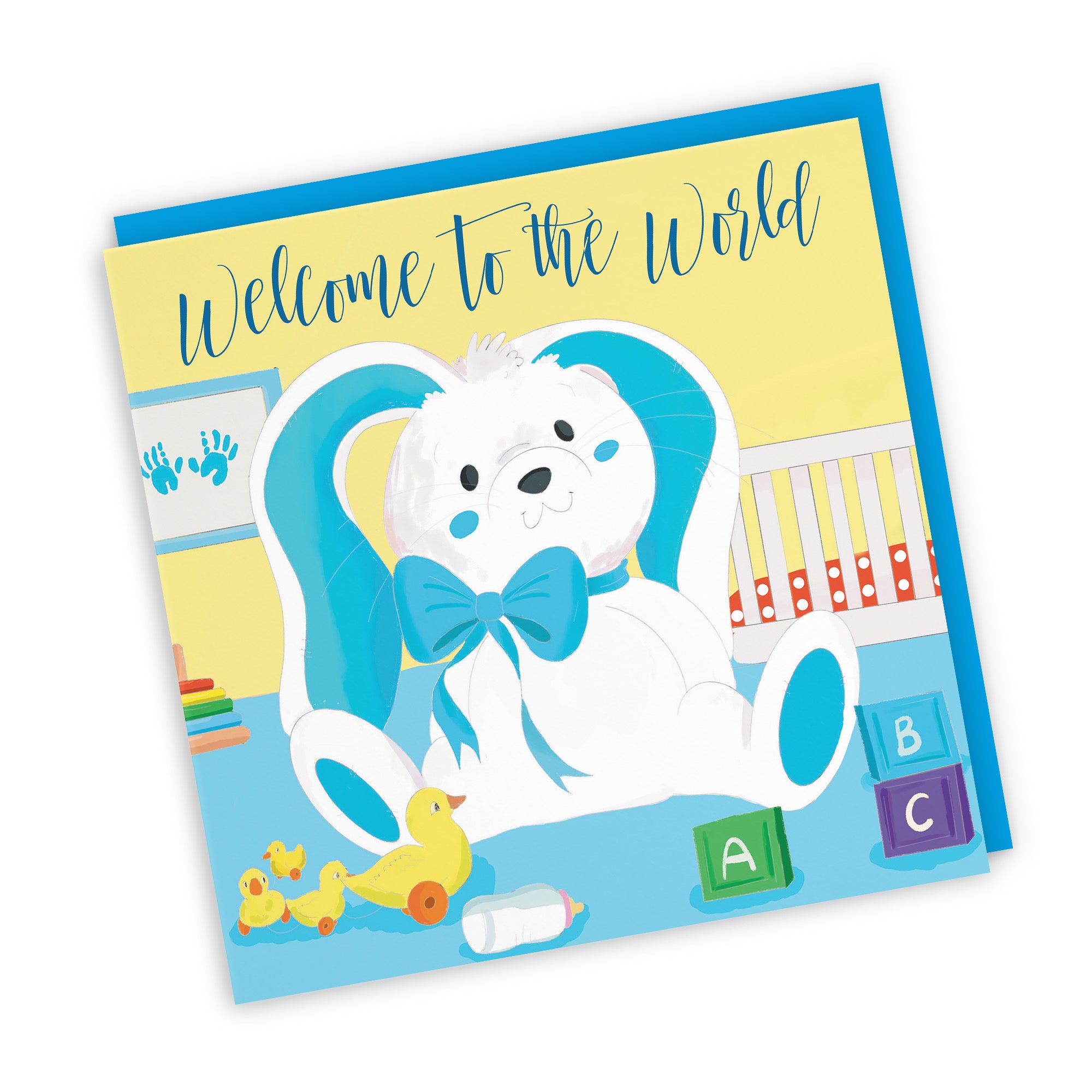 Welcome To The World New Baby Boy Card Blue Rabbit Classic - Default Title (TH03361)