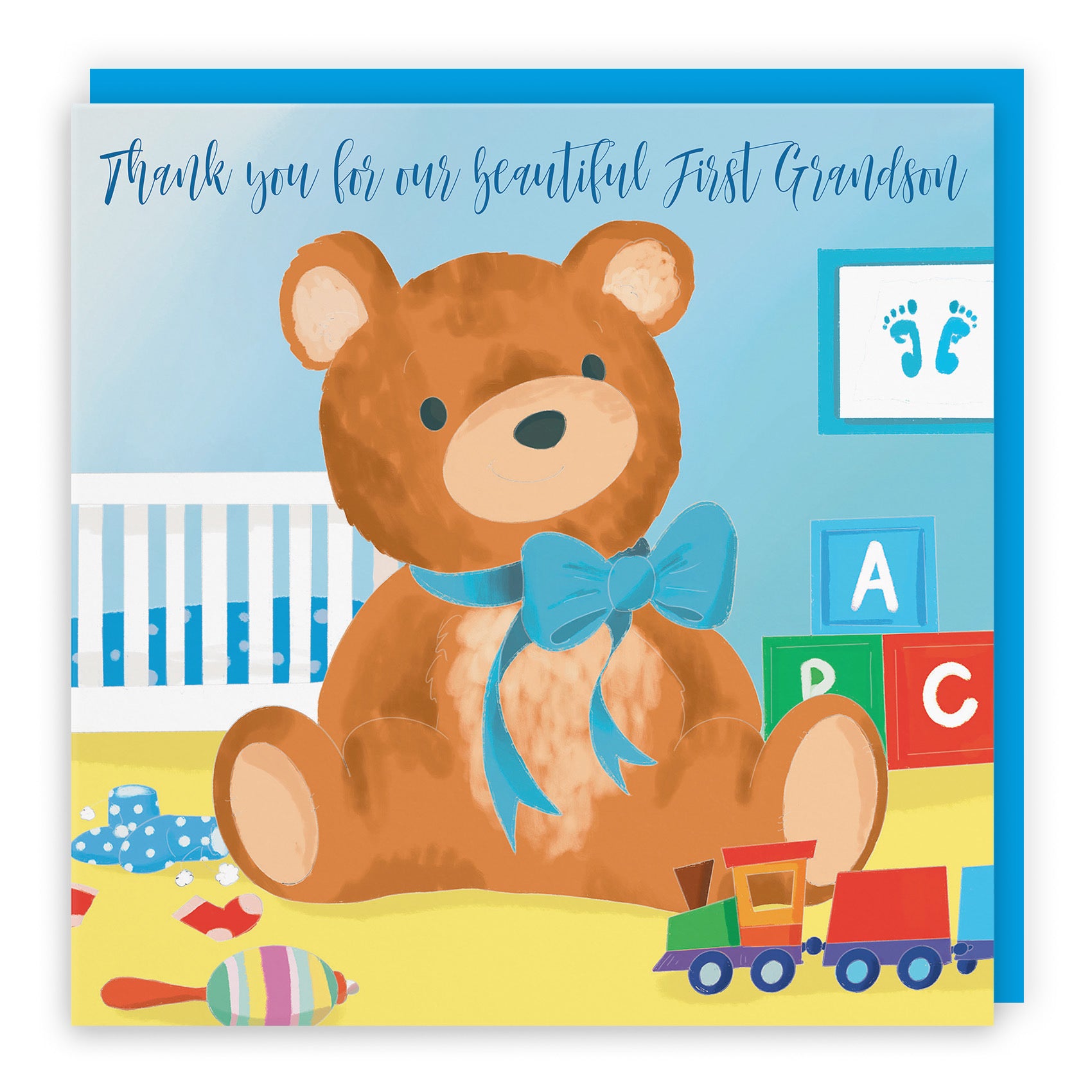 New Baby First Grandson Thank You Card Blue Teddy Bear Classic - Default Title (TH03368)
