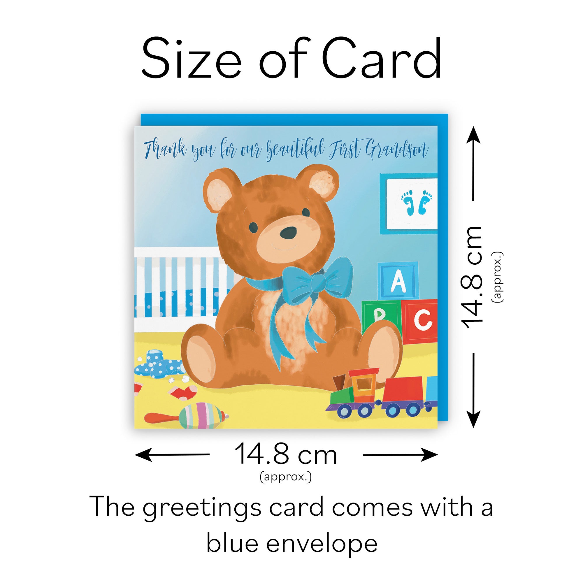 New Baby First Grandson Thank You Card Blue Teddy Bear Classic - Default Title (TH03368)