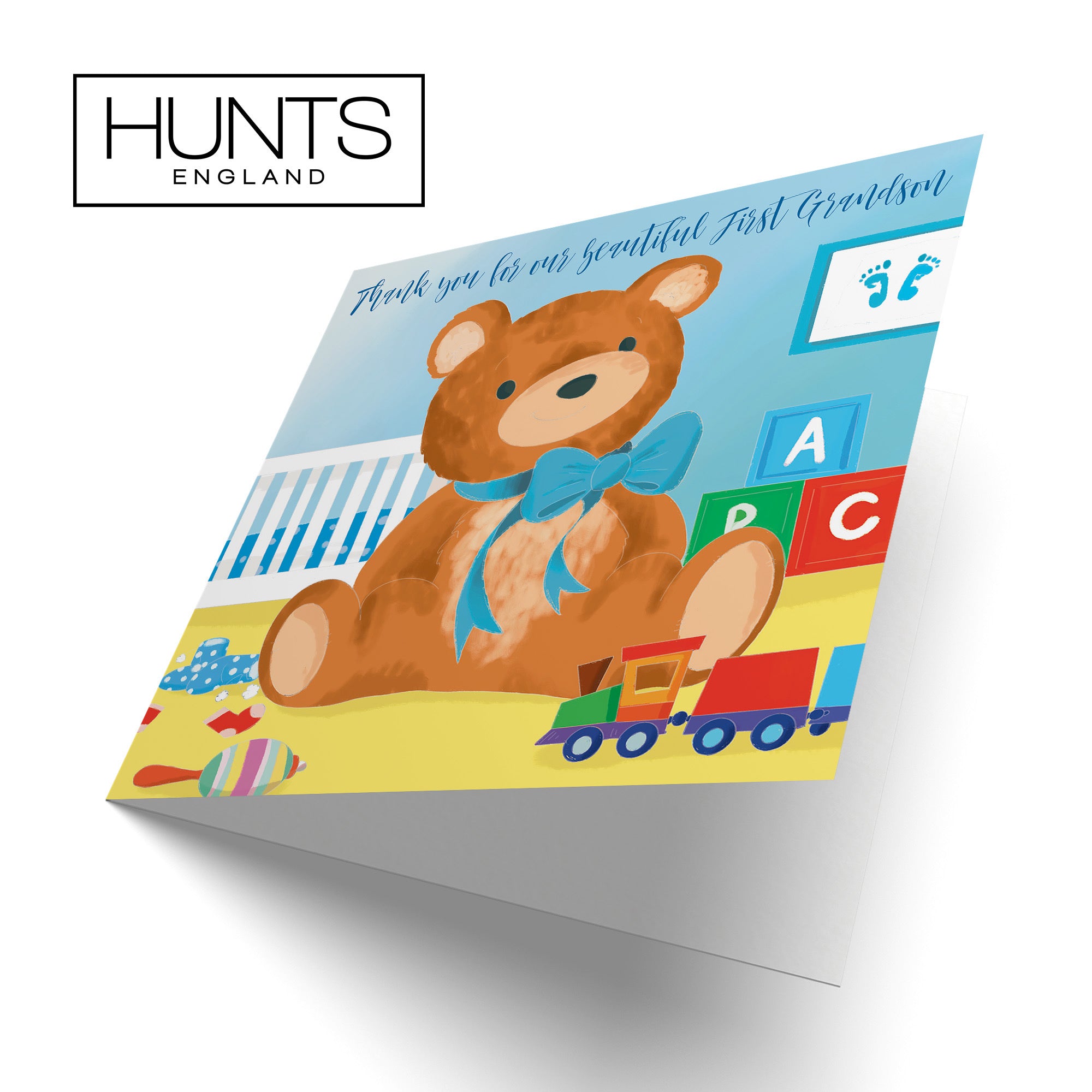 New Baby First Grandson Thank You Card Blue Teddy Bear Classic - Default Title (TH03368)