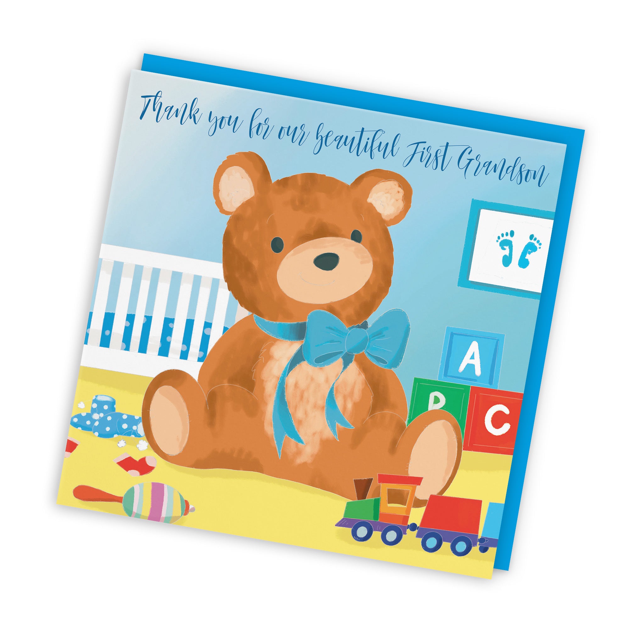 New Baby First Grandson Thank You Card Blue Teddy Bear Classic - Default Title (TH03368)