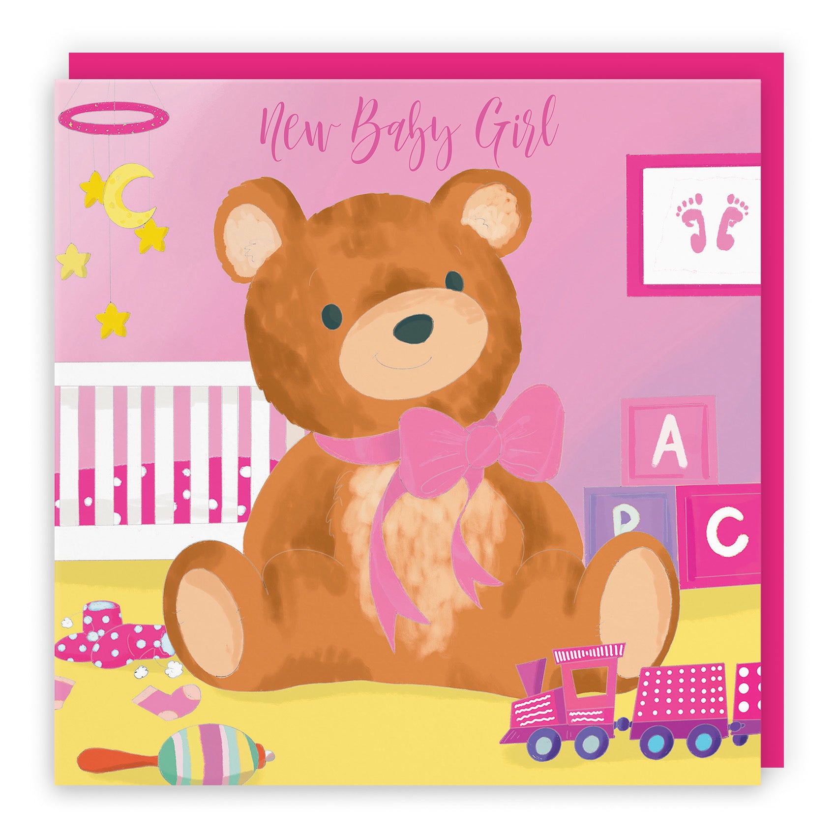 New Baby Girl Card Pink Teddy Bear Classic - Default Title (TH03369)