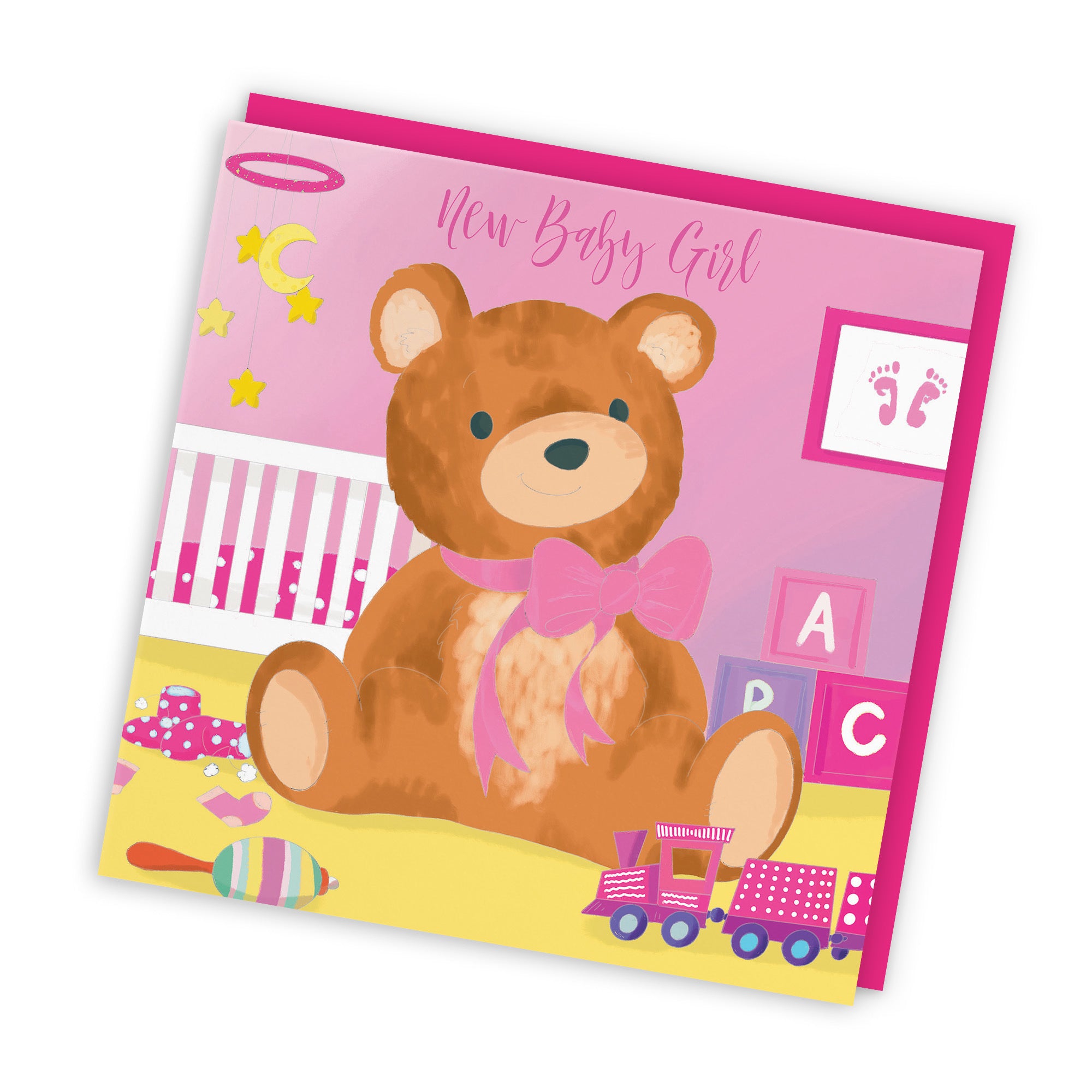 New Baby Girl Card Pink Teddy Bear Classic - Default Title (TH03369)