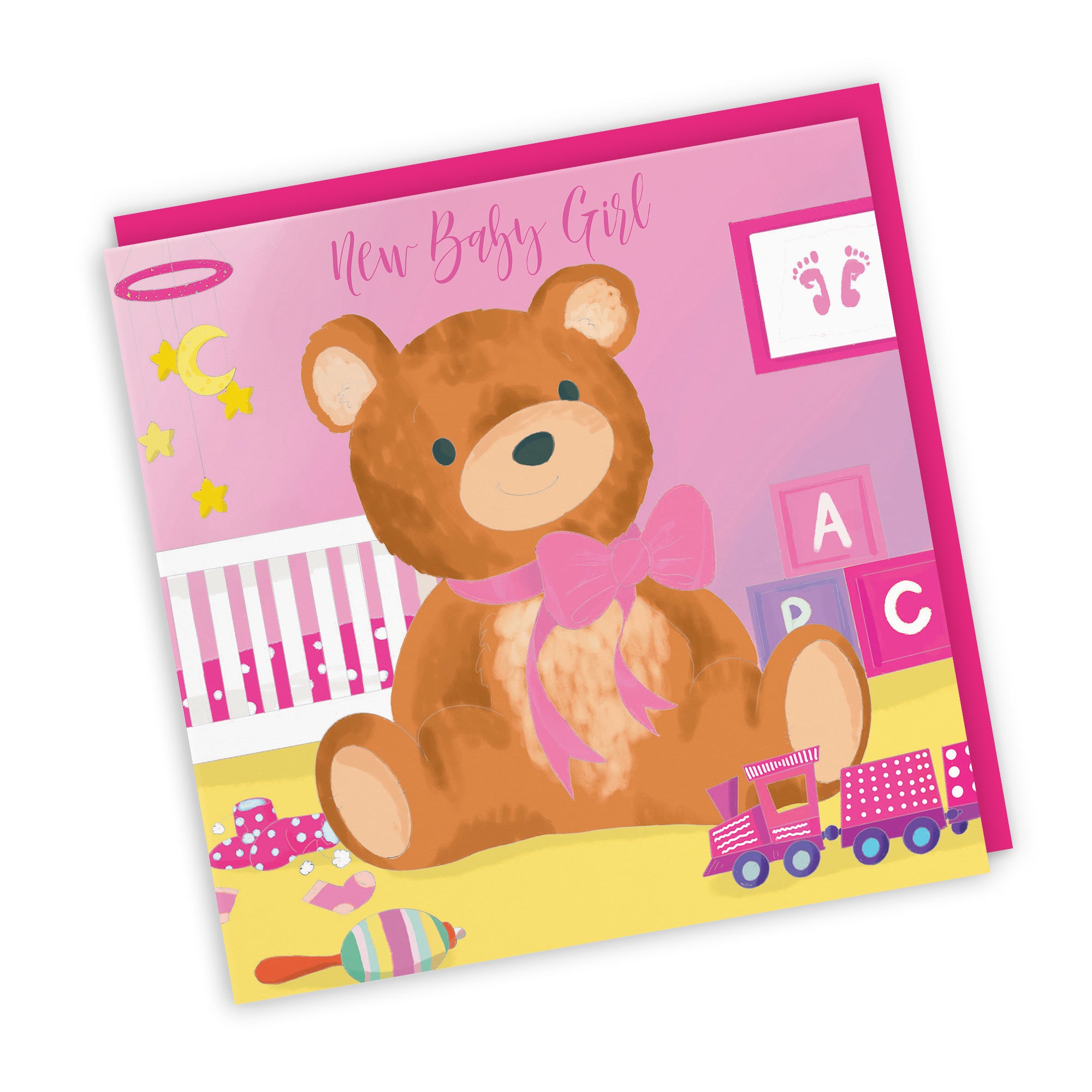 New Baby Girl Card Pink Teddy Bear Classic - Default Title (TH03369)