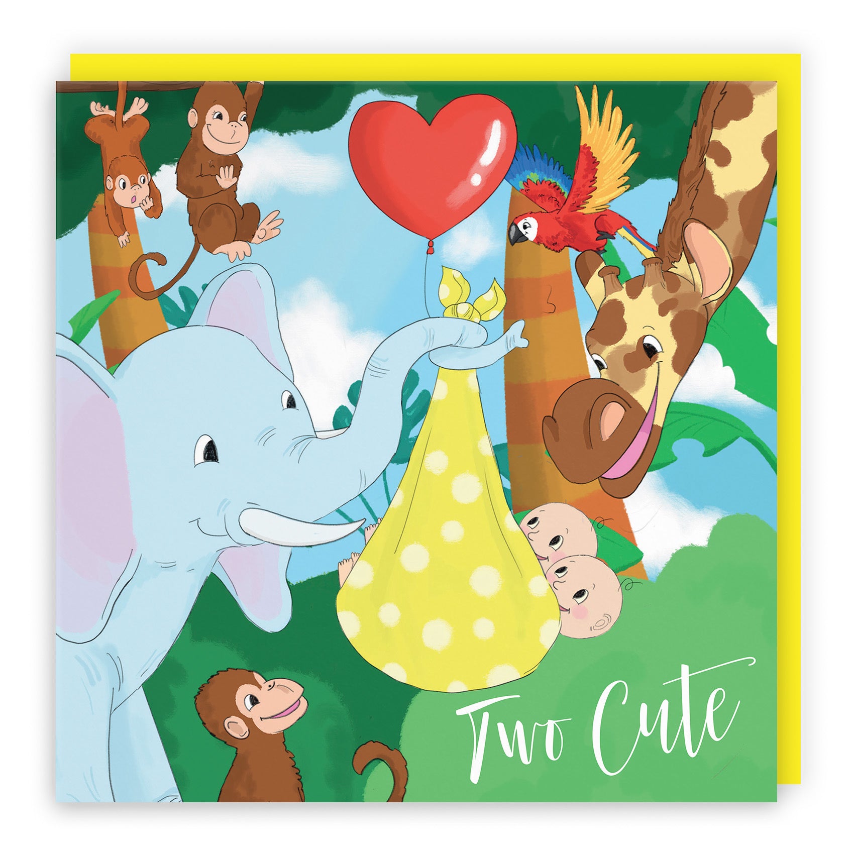 New Baby Twins Card Elephant Yellow Jungle - Default Title (TH03376)