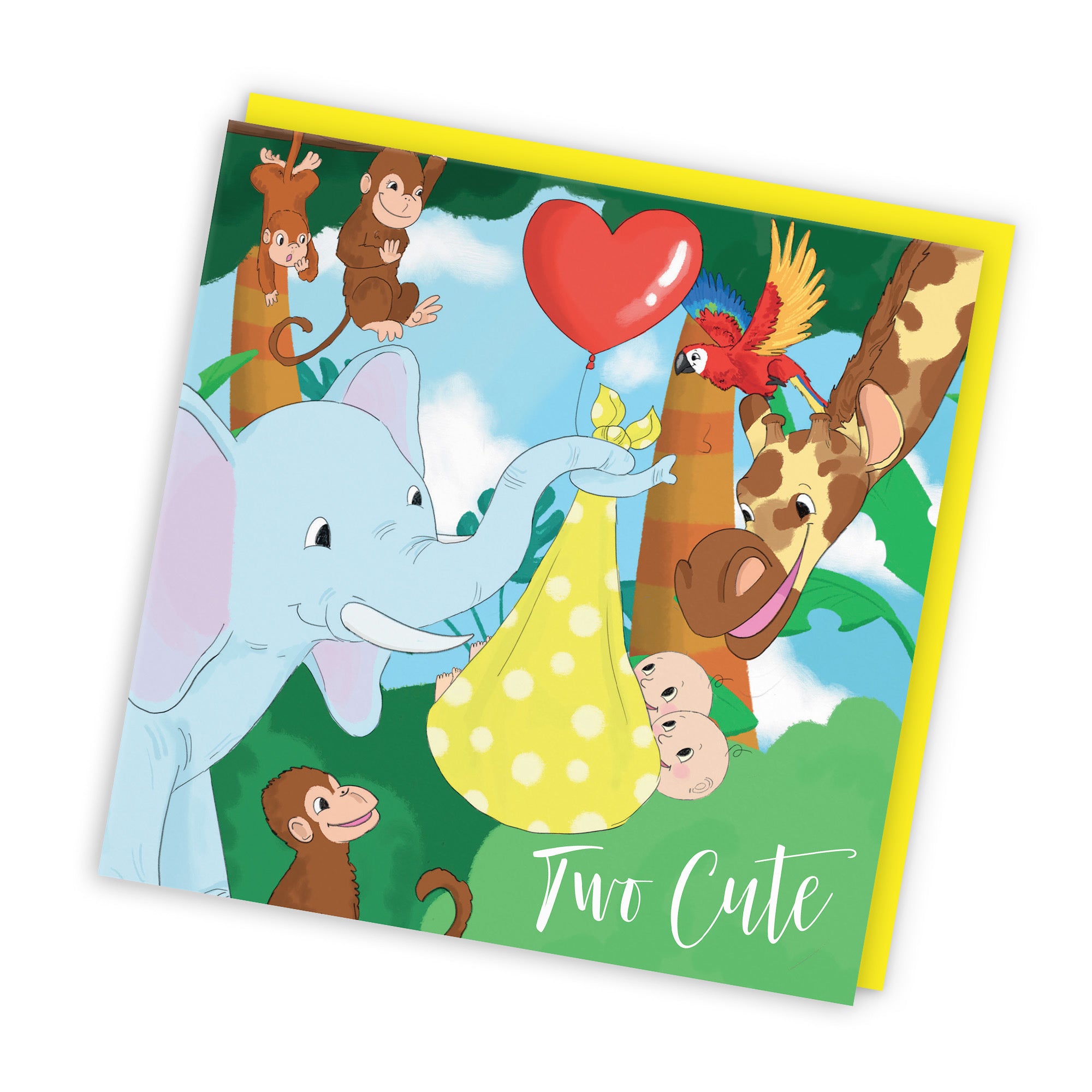 New Baby Twins Card Elephant Yellow Jungle - Default Title (TH03376)