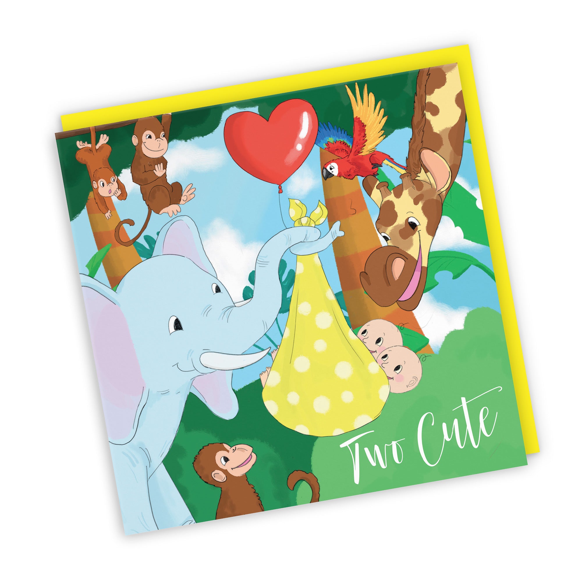 New Baby Twins Card Elephant Yellow Jungle - Default Title (TH03376)