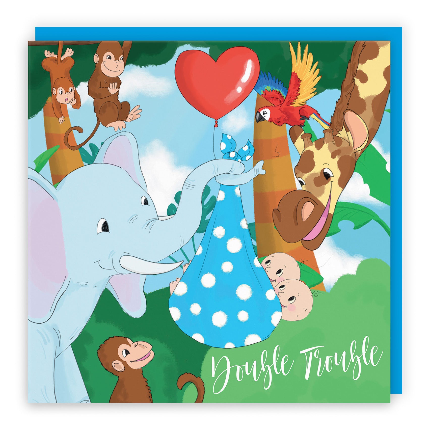 New Baby Boy Twins Card Elephant Jungle - Default Title (TH03379)