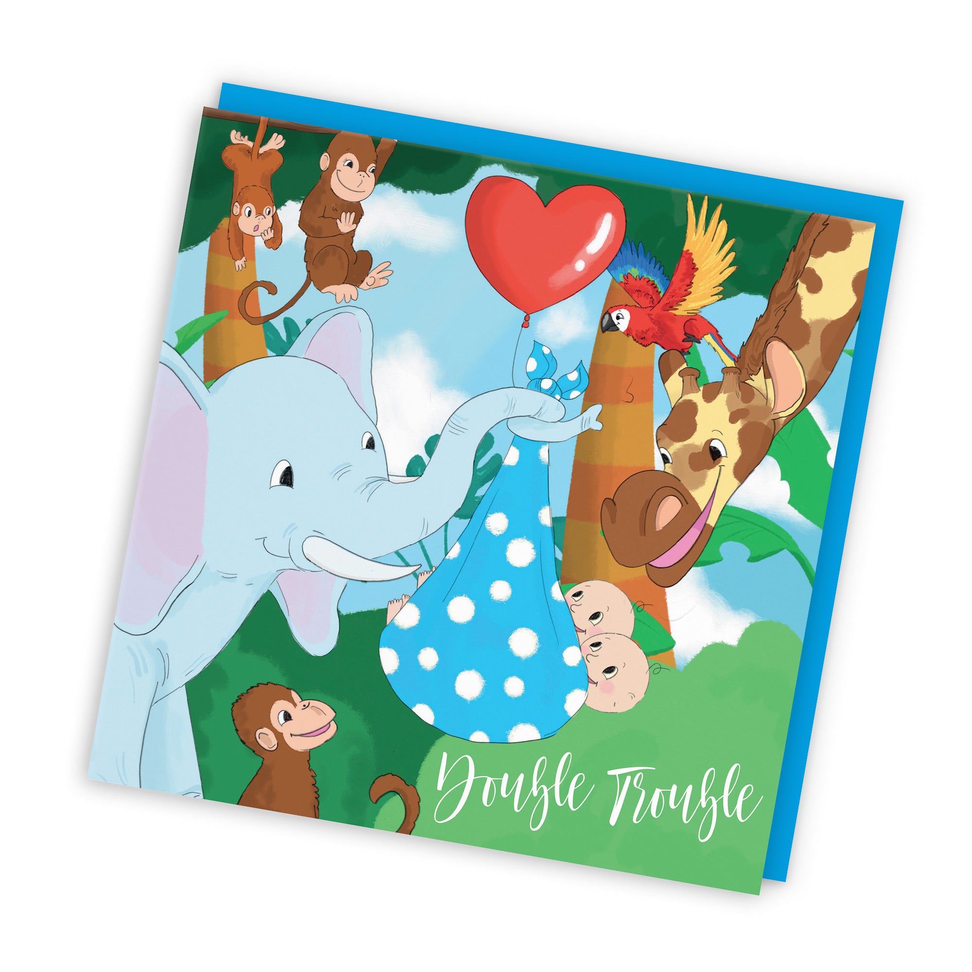 New Baby Boy Twins Card Elephant Jungle - Default Title (TH03379)