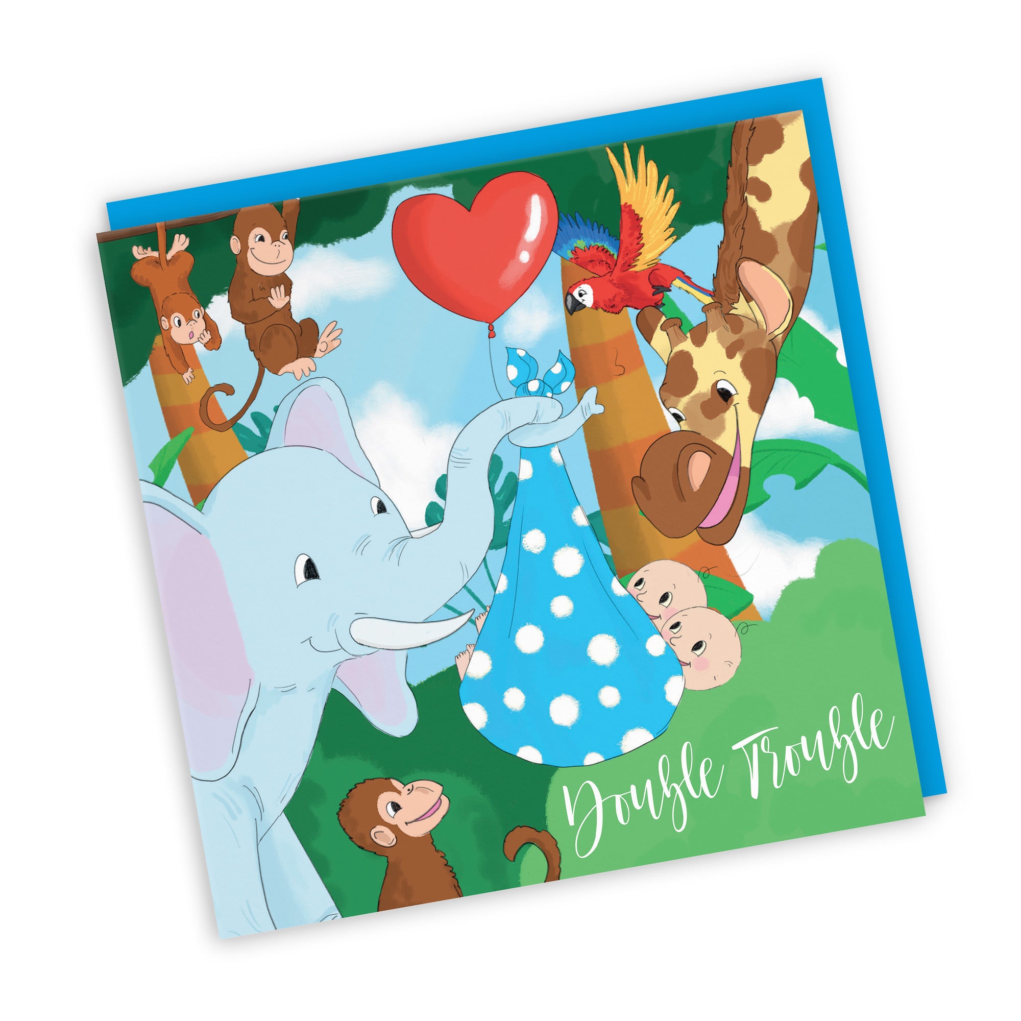 New Baby Boy Twins Card Elephant Jungle - Default Title (TH03379)