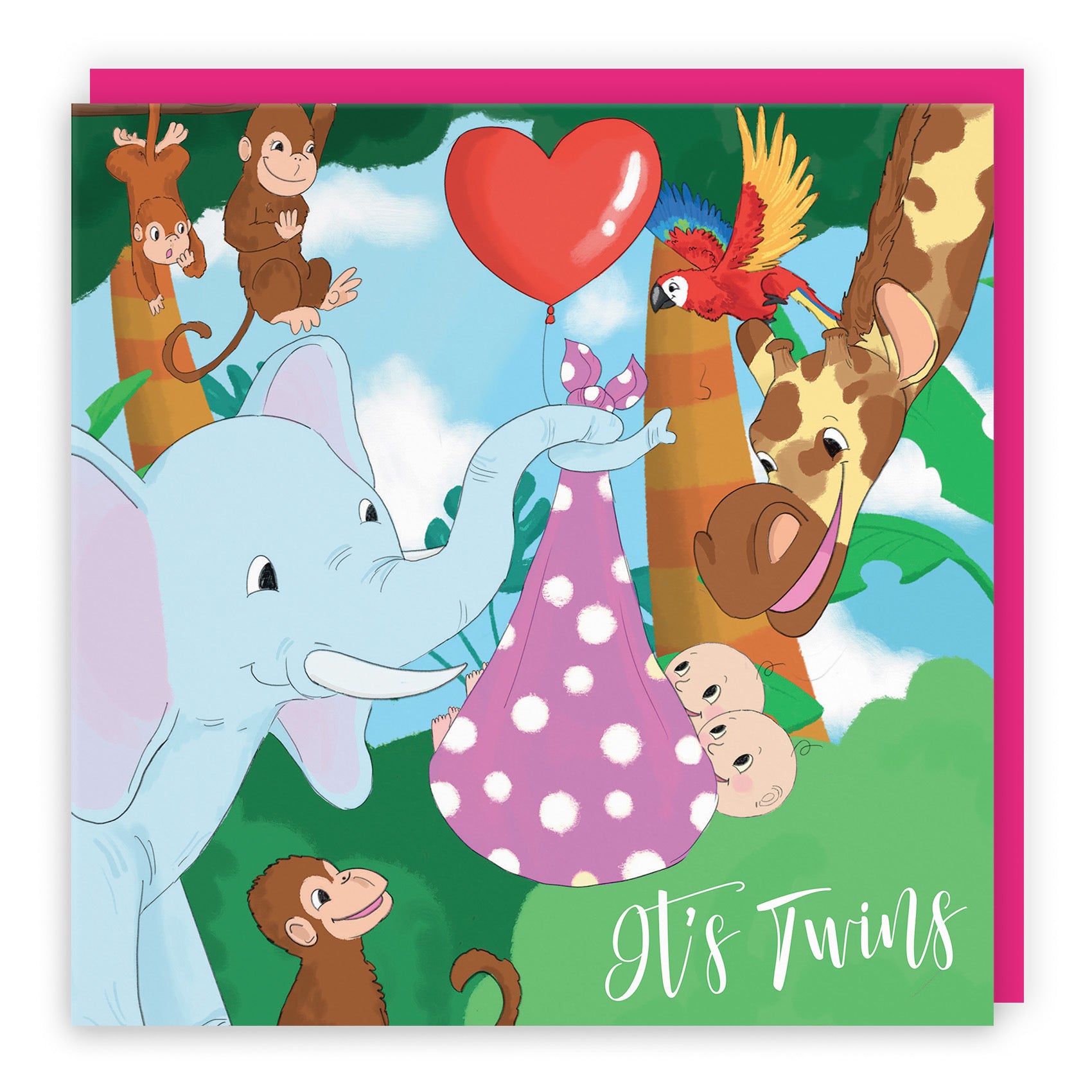 New Baby Girl Twins Card Elephant Jungle - Default Title (TH03382)