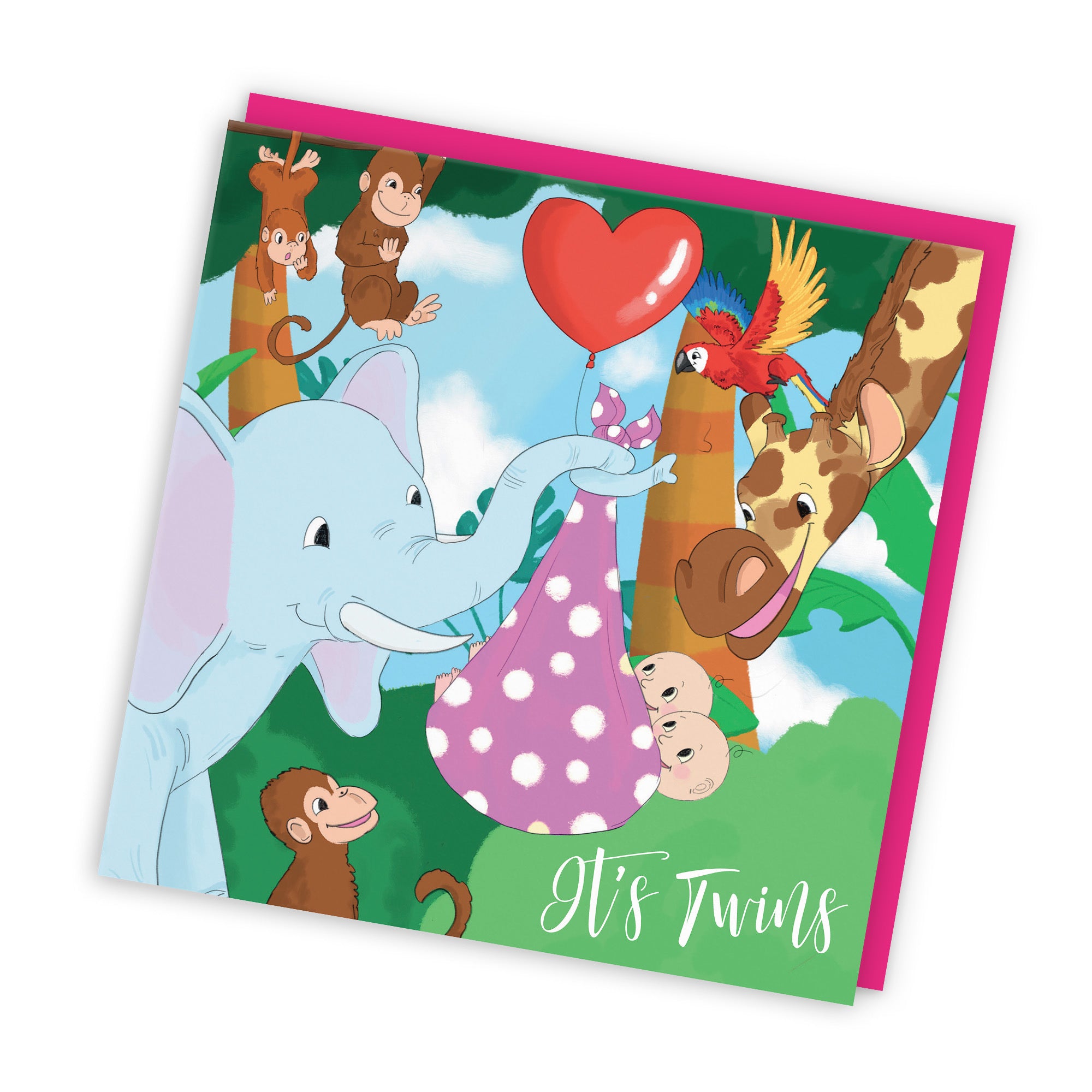 New Baby Girl Twins Card Elephant Jungle - Default Title (TH03382)
