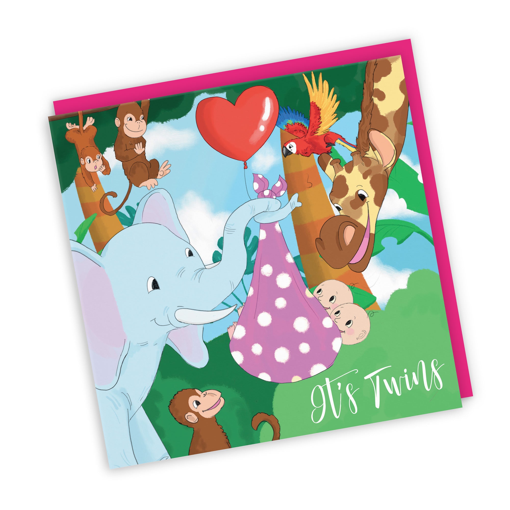 New Baby Girl Twins Card Elephant Jungle - Default Title (TH03382)