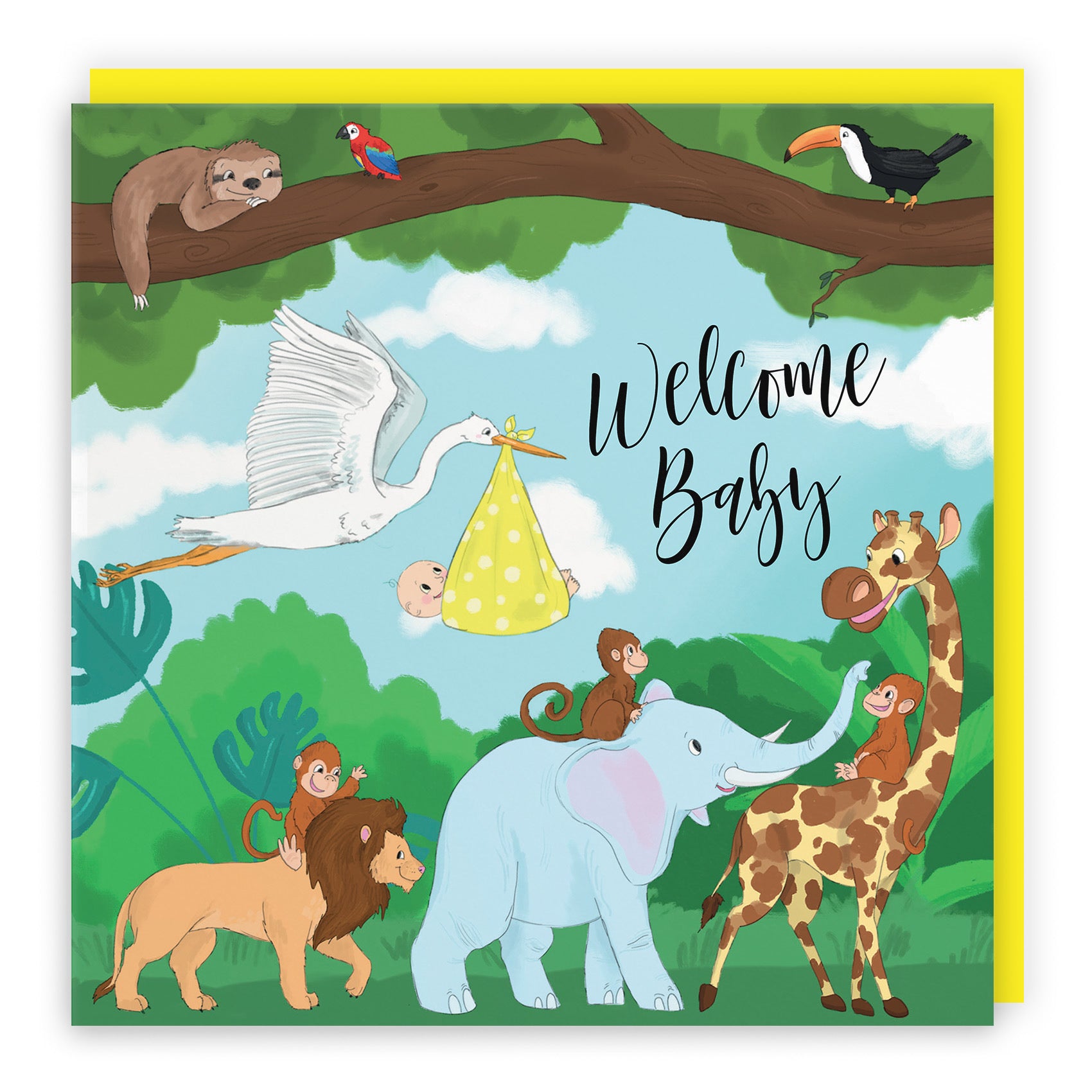 Welcome Baby Card Stork Yellow Jungle - Default Title (TH03383)